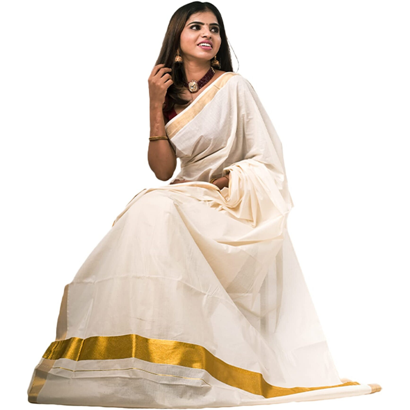ALLUVY Womens Kasavu Cotton Saree With Blouse Piece (KPSS-617_Multicolour)