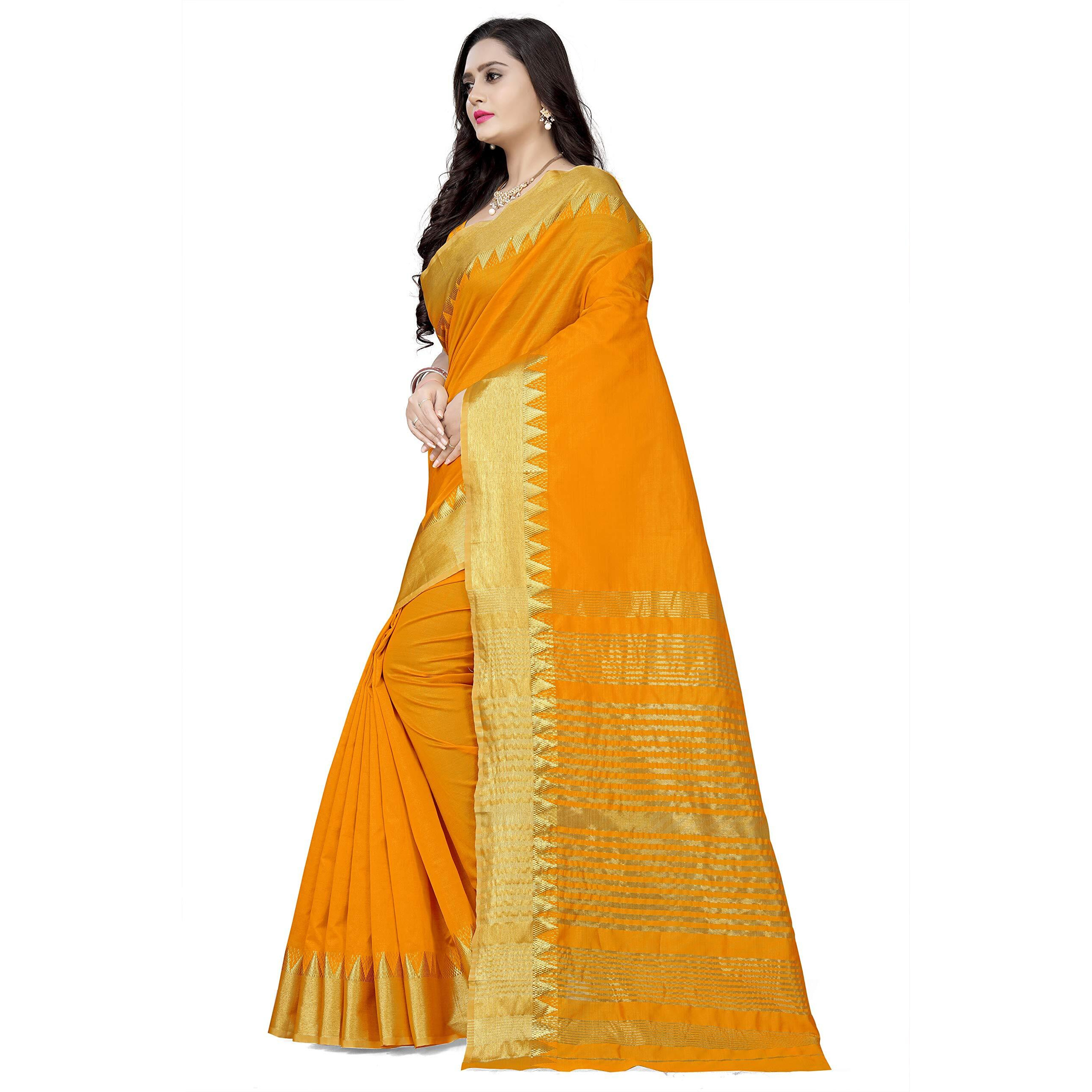 arriva fab Womens Assam Silk With golden broad border Saree