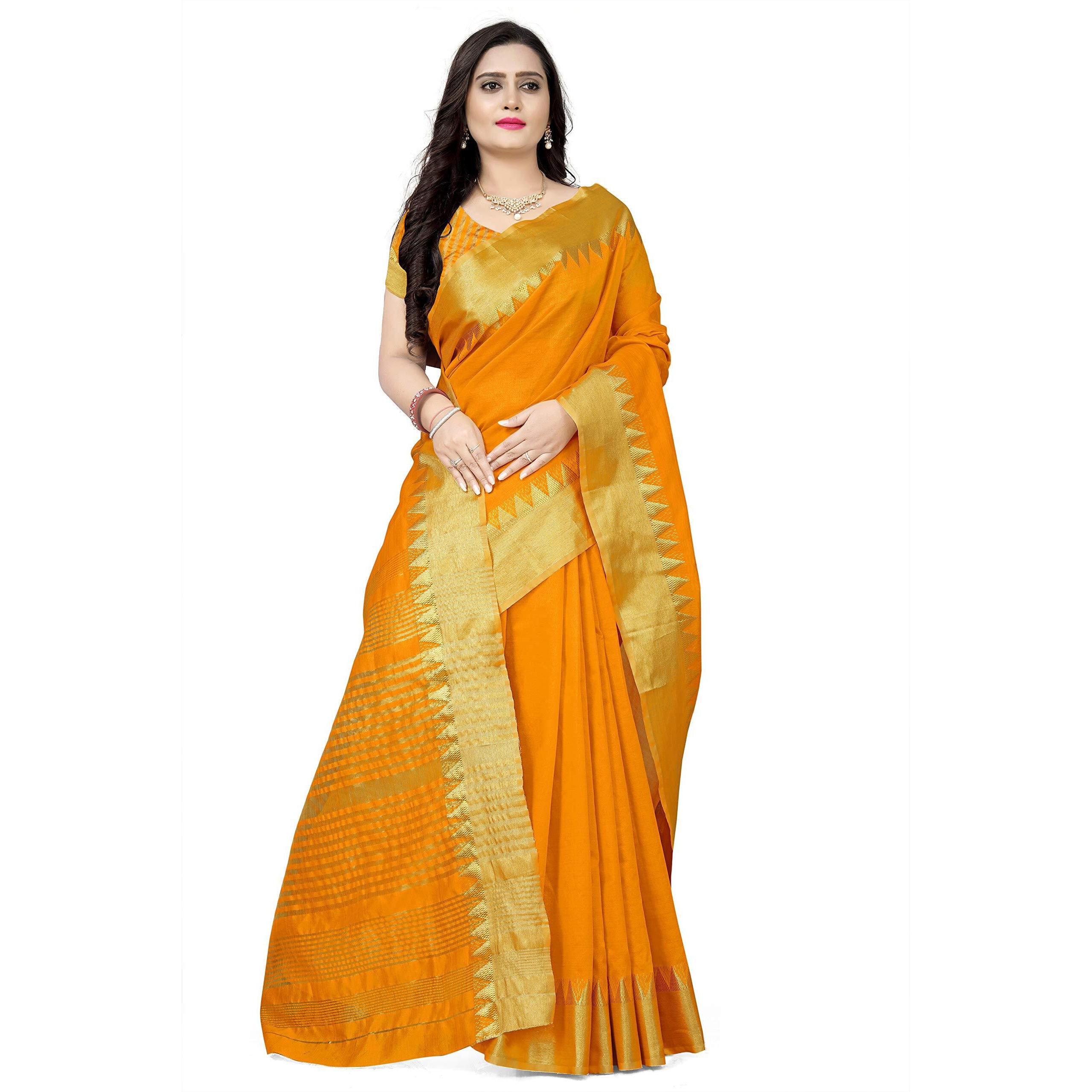 arriva fab Womens Assam Silk With golden broad border Saree