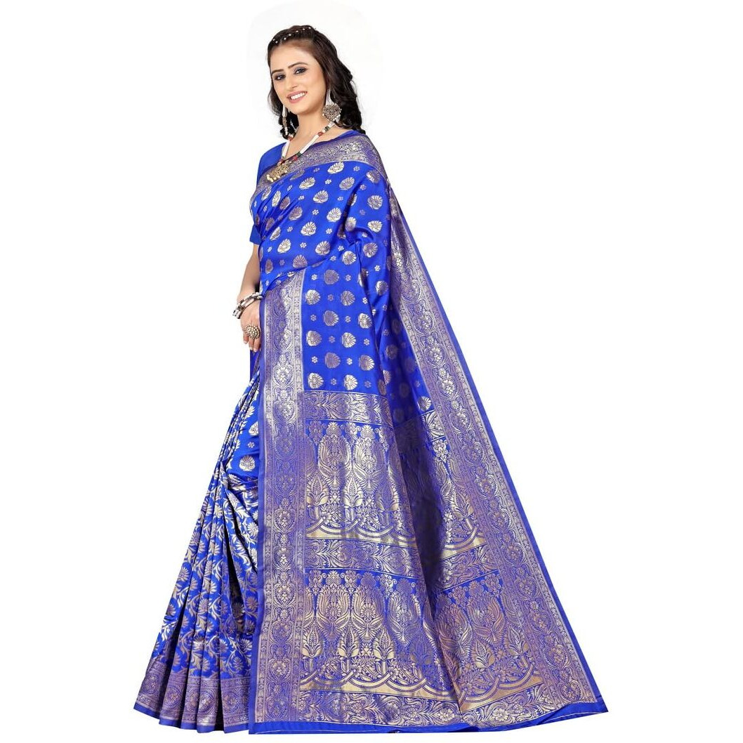 Sugathari Womens Banarasi Saree Pure Kanjivaram Silk Saree Soft new ladies 2023 Design Wear Pattu Sarees Latest Party Sari collections With Blouse Piece for Wedding sadi (SAM PARI-161 ROYAL BLUE)