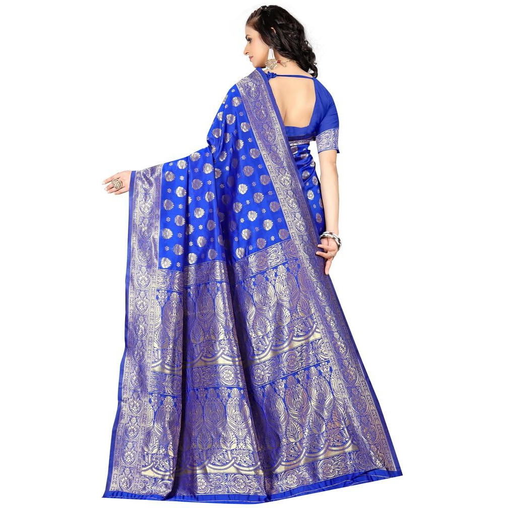 Sugathari Womens Banarasi Saree Pure Kanjivaram Silk Saree Soft new ladies 2023 Design Wear Pattu Sarees Latest Party Sari collections With Blouse Piece for Wedding sadi (SAM PARI-161 ROYAL BLUE)