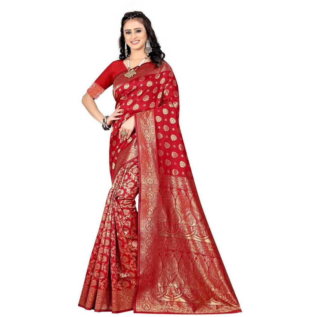 Sugathari Womens Banarasi Saree Pure Kanjivaram Silk Saree Soft new ladies 2023 Design Wear Pattu Sarees Latest Cotton Party Sari collections With Blouse Piece for Wedding sadi (SAM PARI-161 RED)