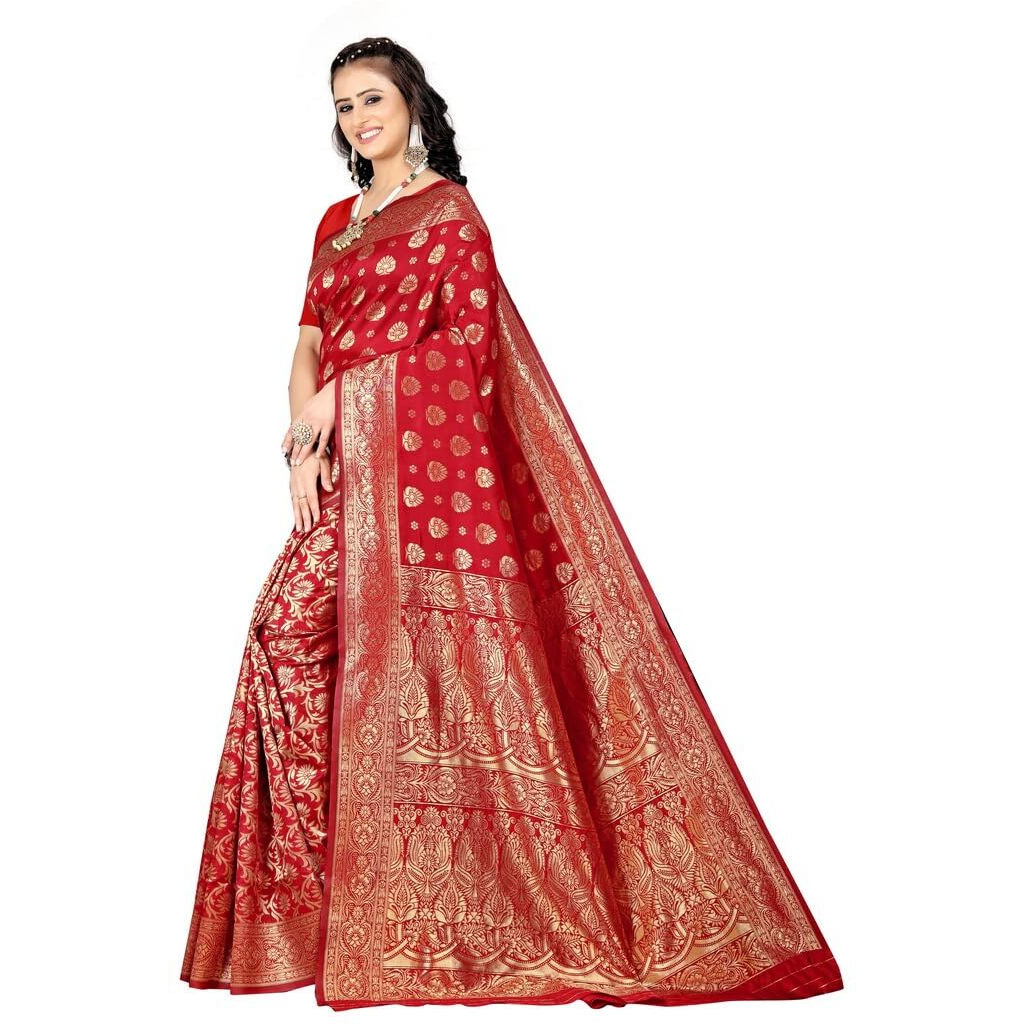 Sugathari Womens Banarasi Saree Pure Kanjivaram Silk Saree Soft new ladies 2023 Design Wear Pattu Sarees Latest Cotton Party Sari collections With Blouse Piece for Wedding sadi (SAM PARI-161 RED)