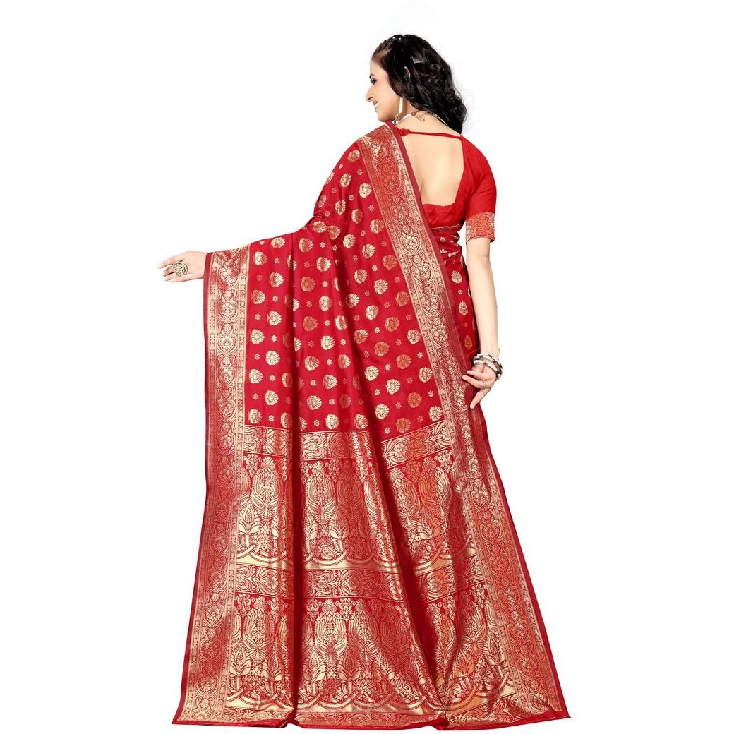 Sugathari Womens Banarasi Saree Pure Kanjivaram Silk Saree Soft new ladies 2023 Design Wear Pattu Sarees Latest Cotton Party Sari collections With Blouse Piece for Wedding sadi (SAM PARI-161 RED)