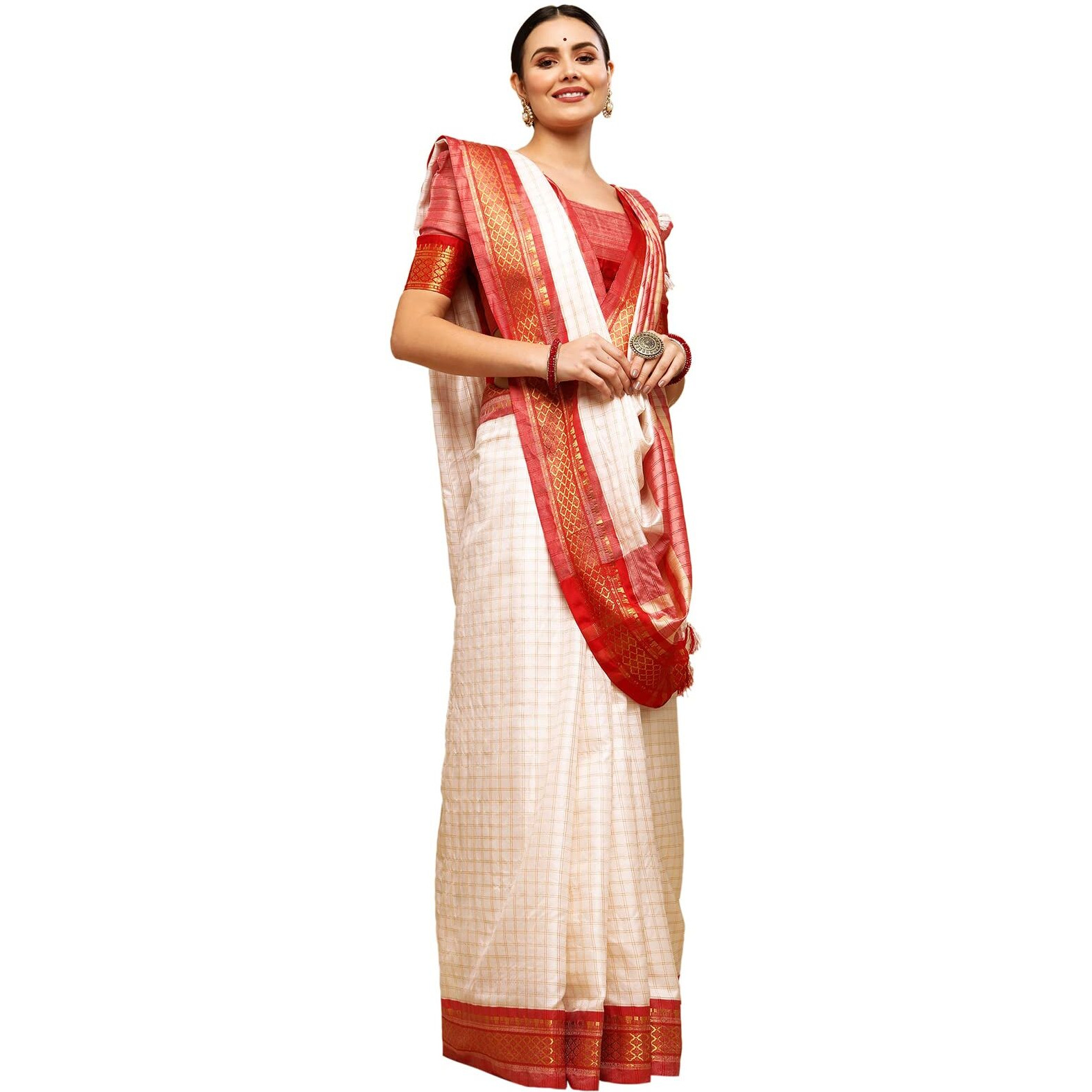 Satrani Womens Woven Silk Blend Saree (2347S254NA_Off White4)