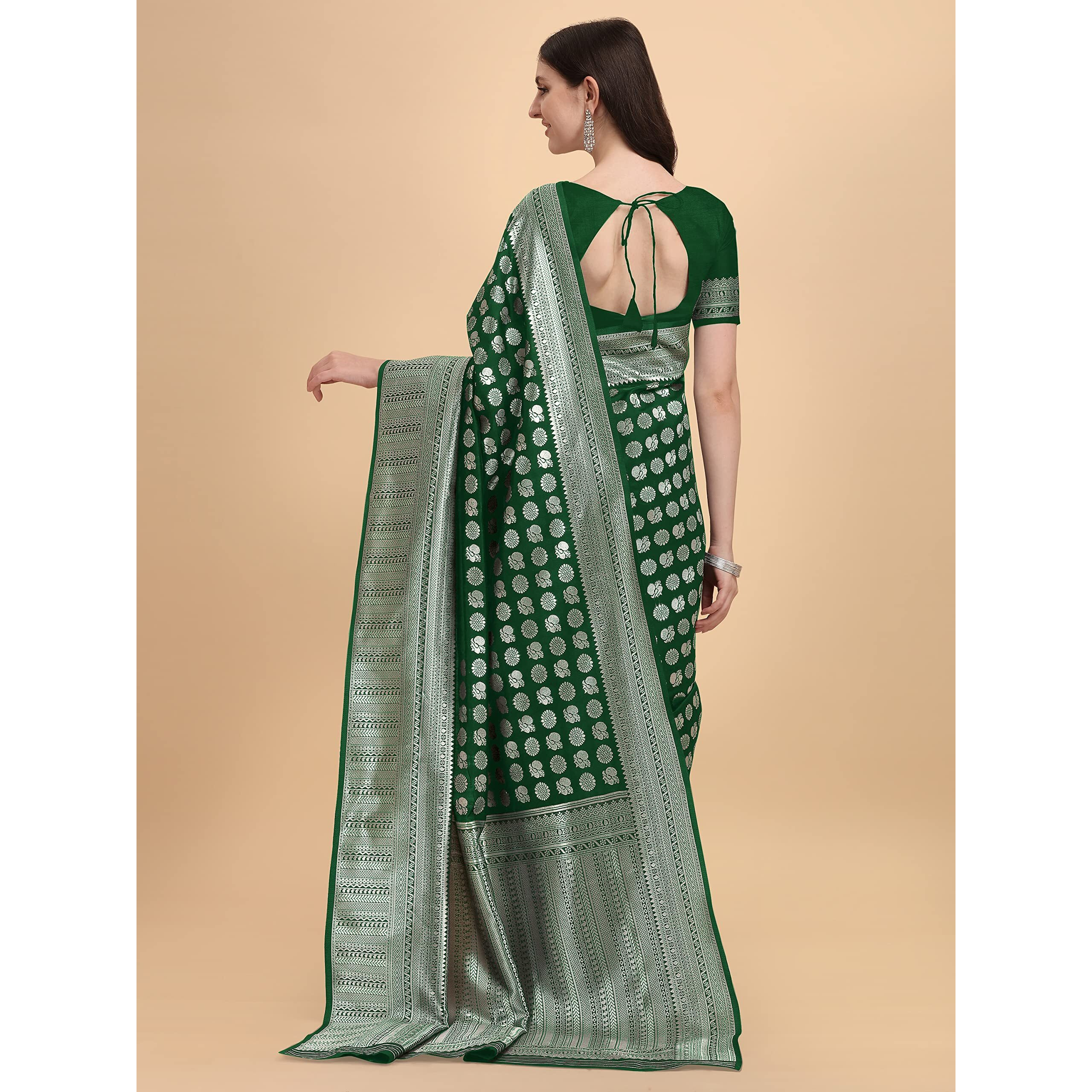 Jaanvi Fashion Womens Banarasi Silk Saree With Blouse Piece (Bella-Green-Saree-03_Pine Green)