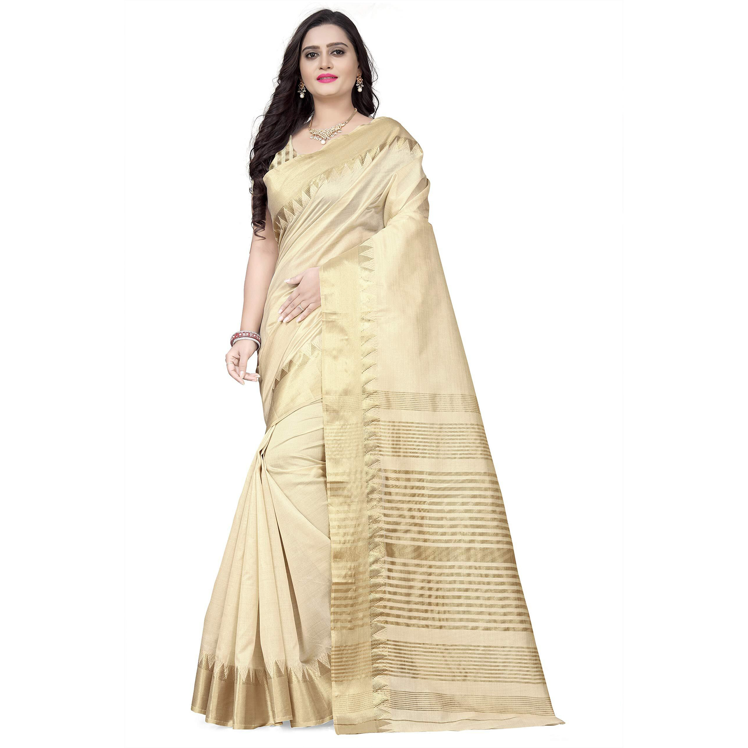 arriva fab Womens Assam Silk With golden broad border Saree