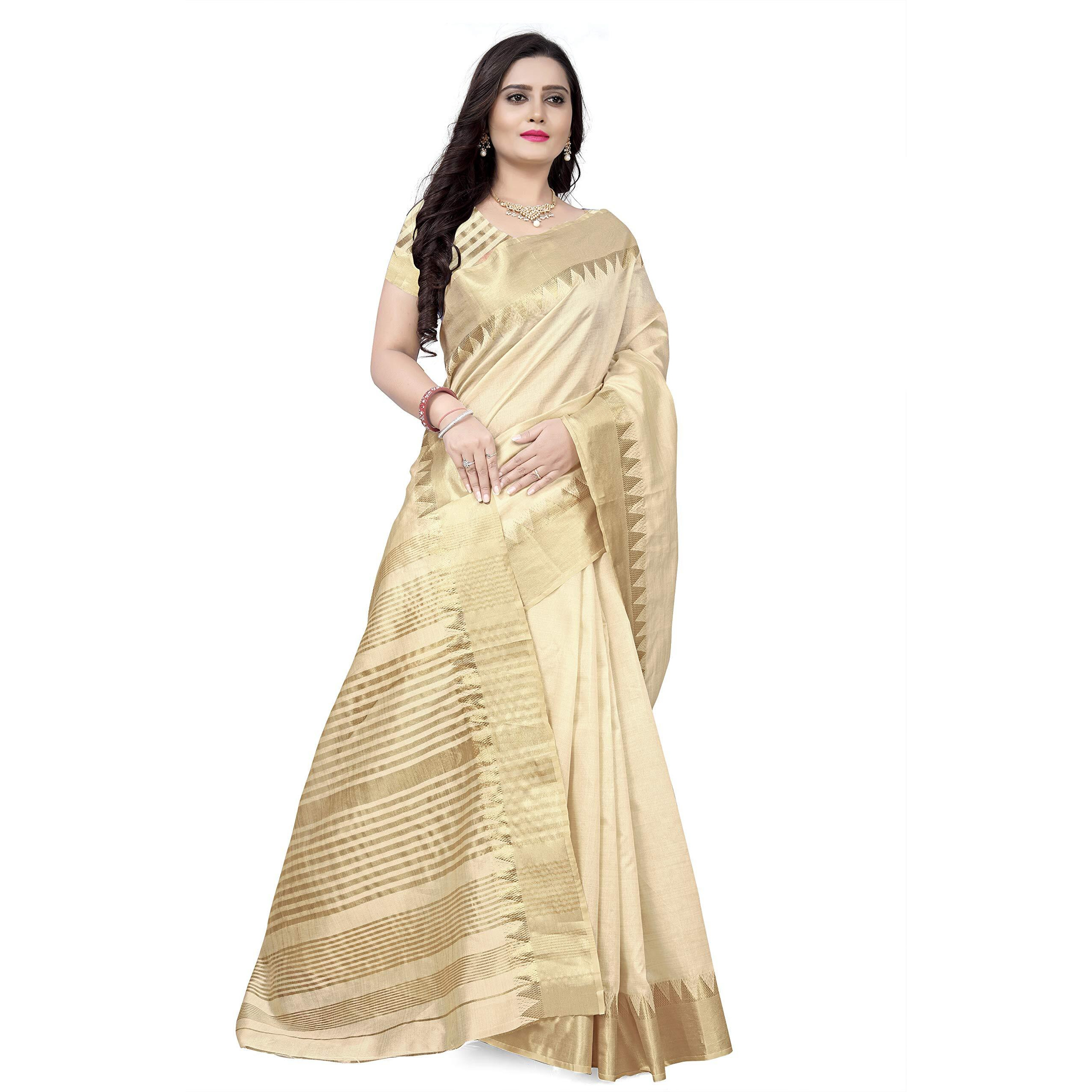 arriva fab Womens Assam Silk With golden broad border Saree