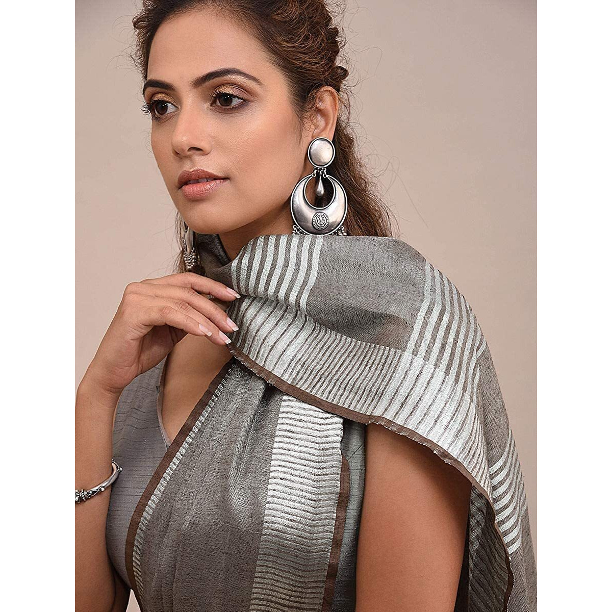 HAIDER ALI AND SONS Pure Tissue Linen Ethnic Wear Saree For Womens (With Blouse_01) (GREY)