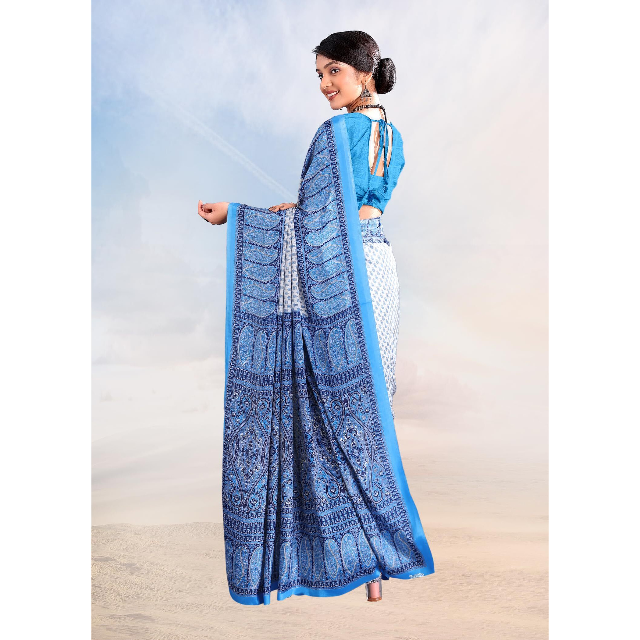 Jaanvi fashion Womens Ethnic Printed Crepe Silk Saree with Blouse Piece