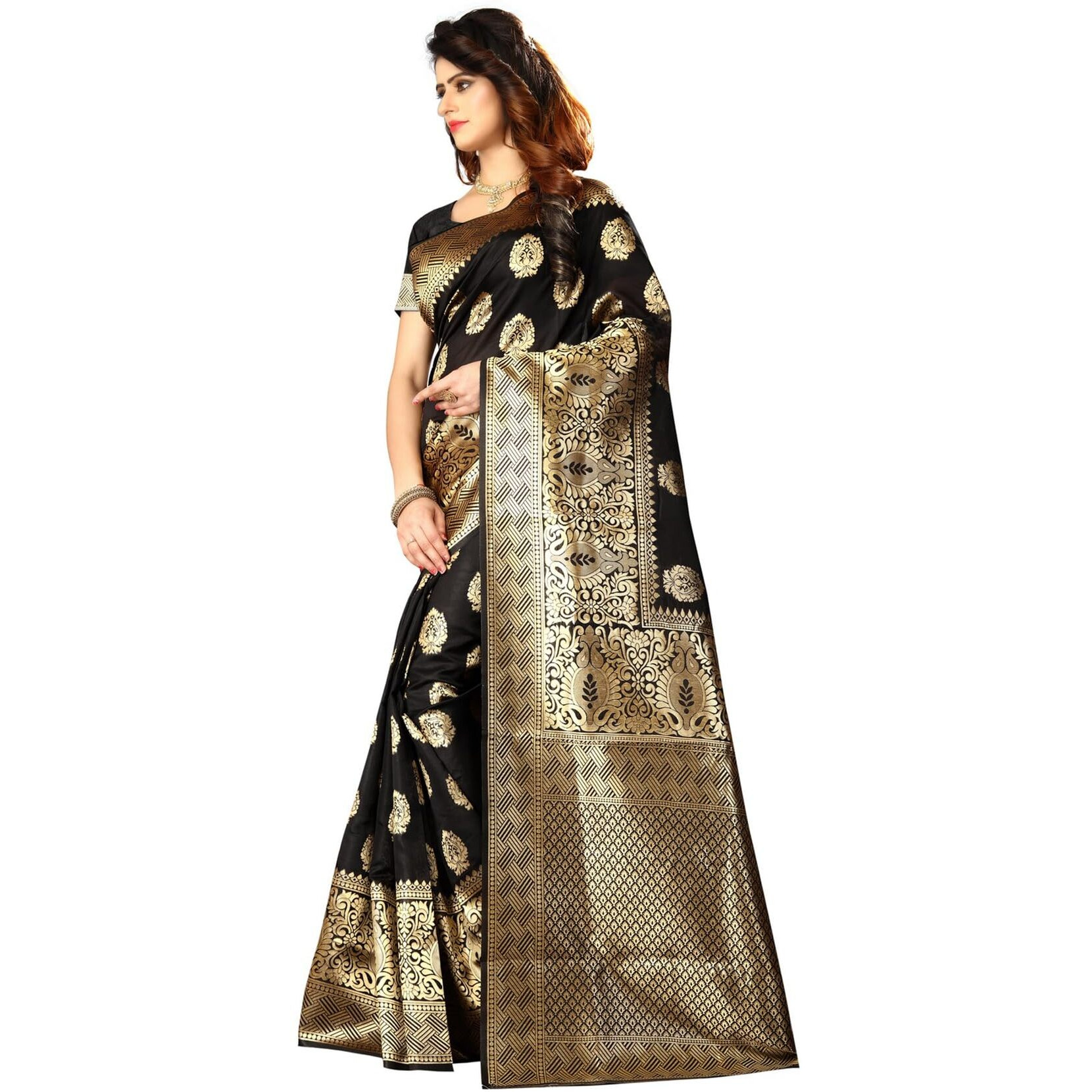 Sugathari Womens Banarasi Saree Pure Kanjivaram Silk Saree Soft new ladies 2023 Design Wear Pattu Sarees Latest Cotton Party Sari collections With Blouse Piece for Wedding sadi (SAM PARI-20-BLACK)