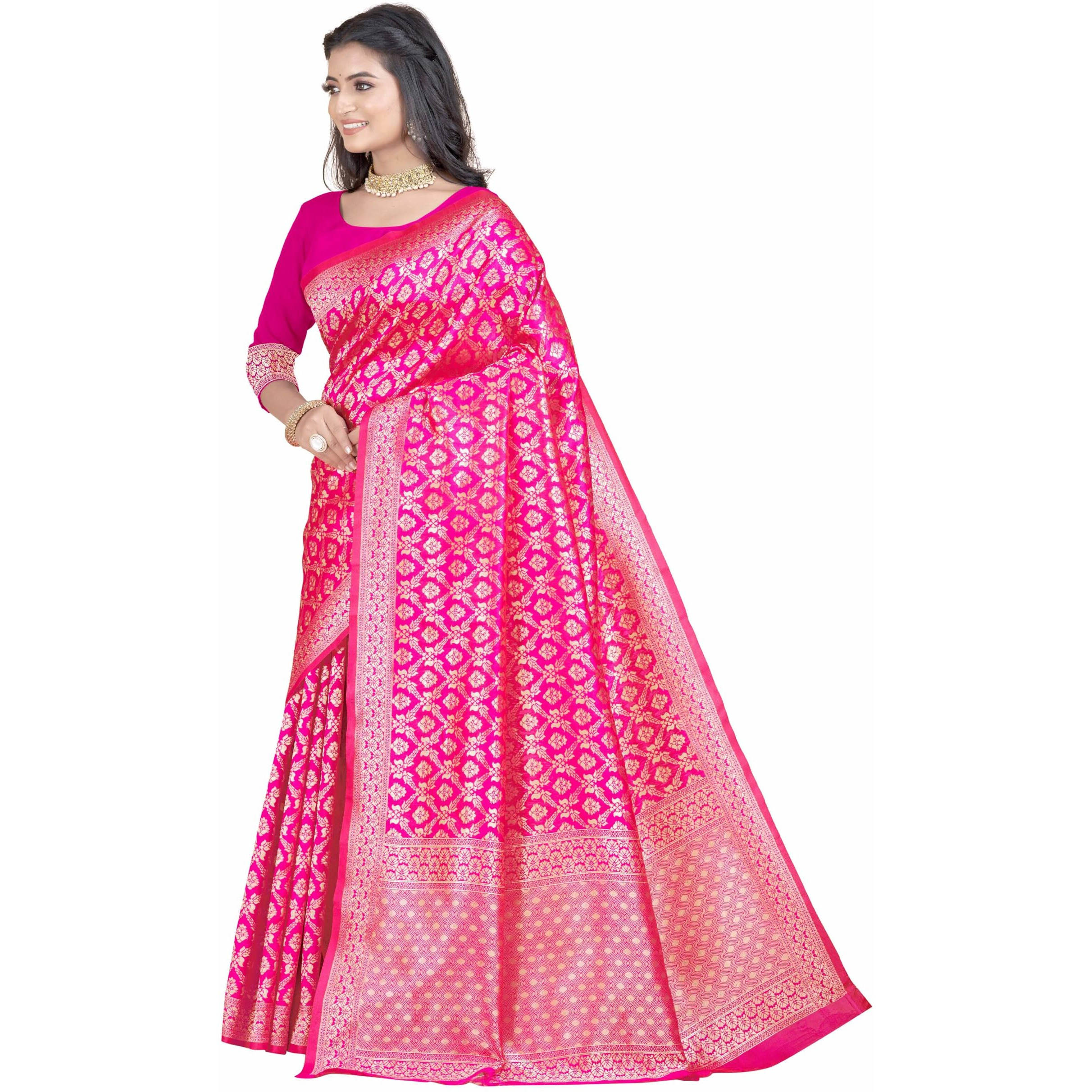 Sugathari Womens Banarasi Saree Pure Kanjivaram Silk Saree Soft new ladies 2023 Design Wear Pattu Sarees Latest Party Sari collections With Blouse Piece for Wedding sadi (SAN PARI-191 RANI)
