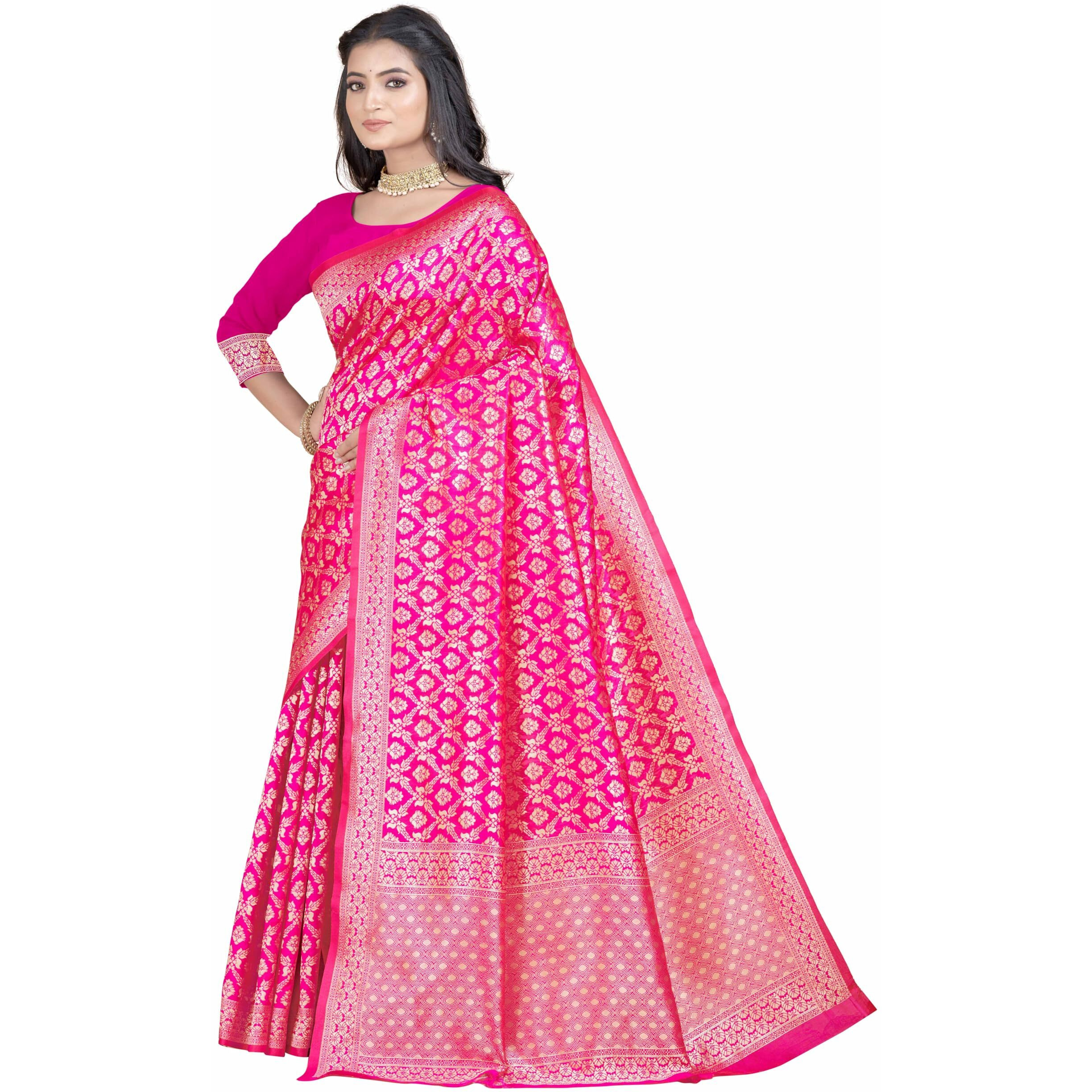 Sugathari Womens Banarasi Saree Pure Kanjivaram Silk Saree Soft new ladies 2023 Design Wear Pattu Sarees Latest Party Sari collections With Blouse Piece for Wedding sadi (SAN PARI-191 RANI)