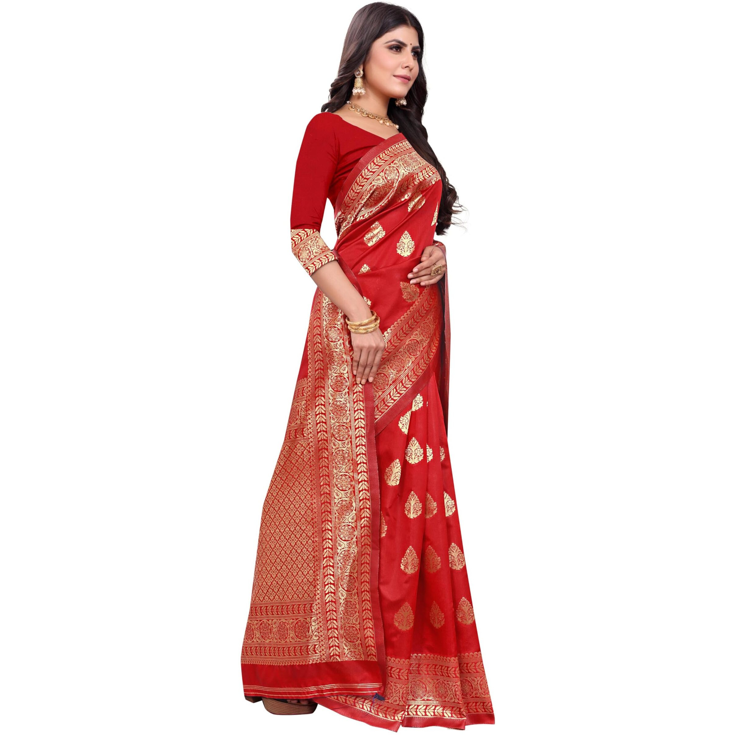 Sugathari Womens Banarasi Saree Pure Kanjivaram Silk Saree Soft new ladies 2023 Design Wear Pattu Sarees Latest Cotton Party Sari collections With Blouse Piece for Wedding sadi (SAM PARI-120 RED)
