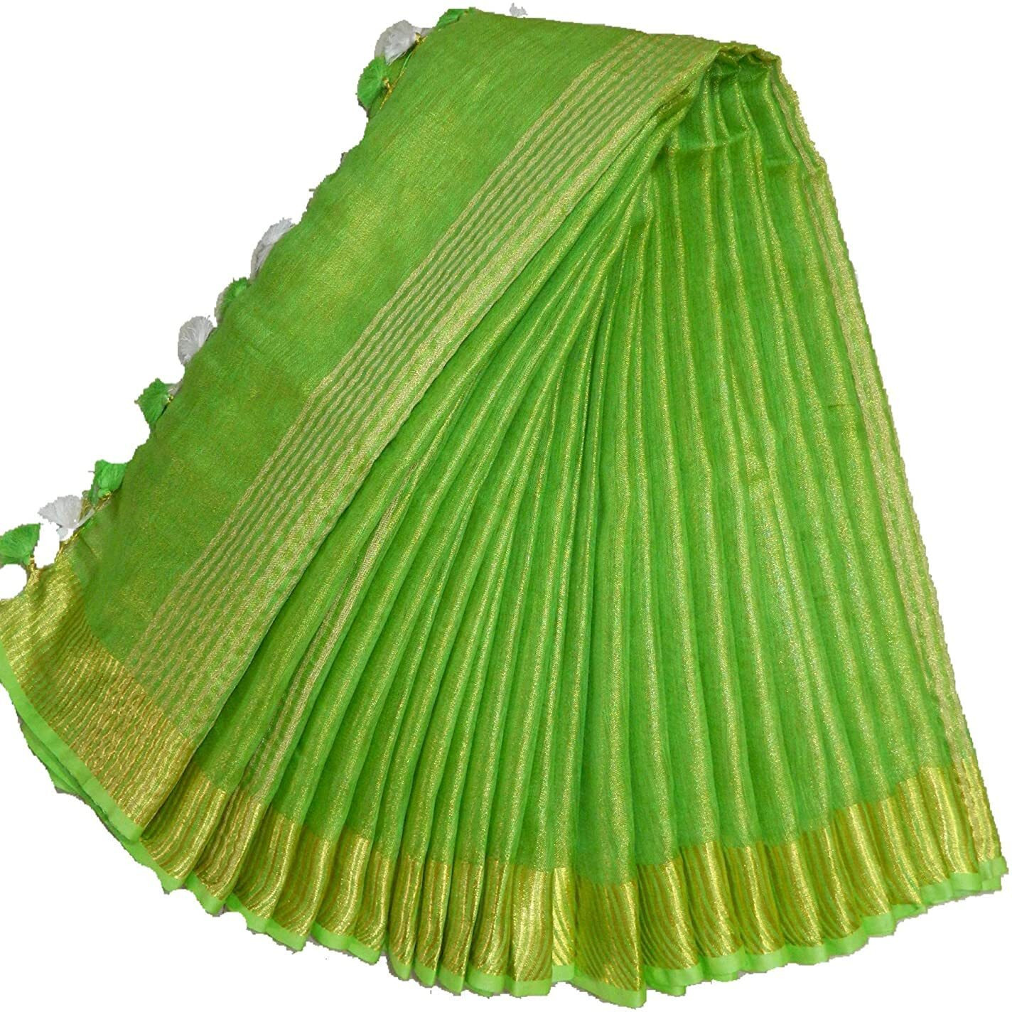 HAIDER ALI AND SONS Pure Tissue Linen Ethnic Wear Saree For Womens (With Blouse_01) (GREEN)