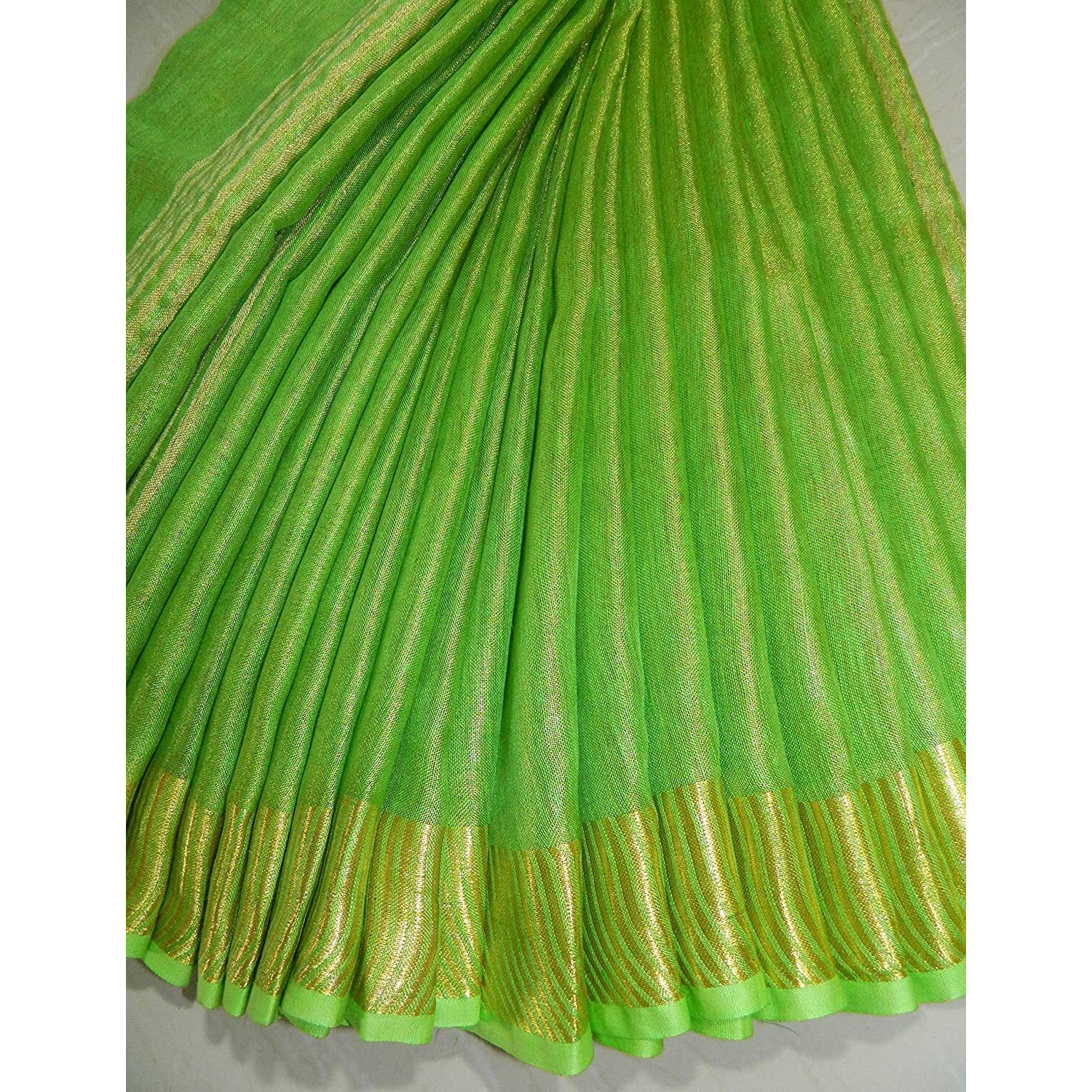 HAIDER ALI AND SONS Pure Tissue Linen Ethnic Wear Saree For Womens (With Blouse_01) (GREEN)