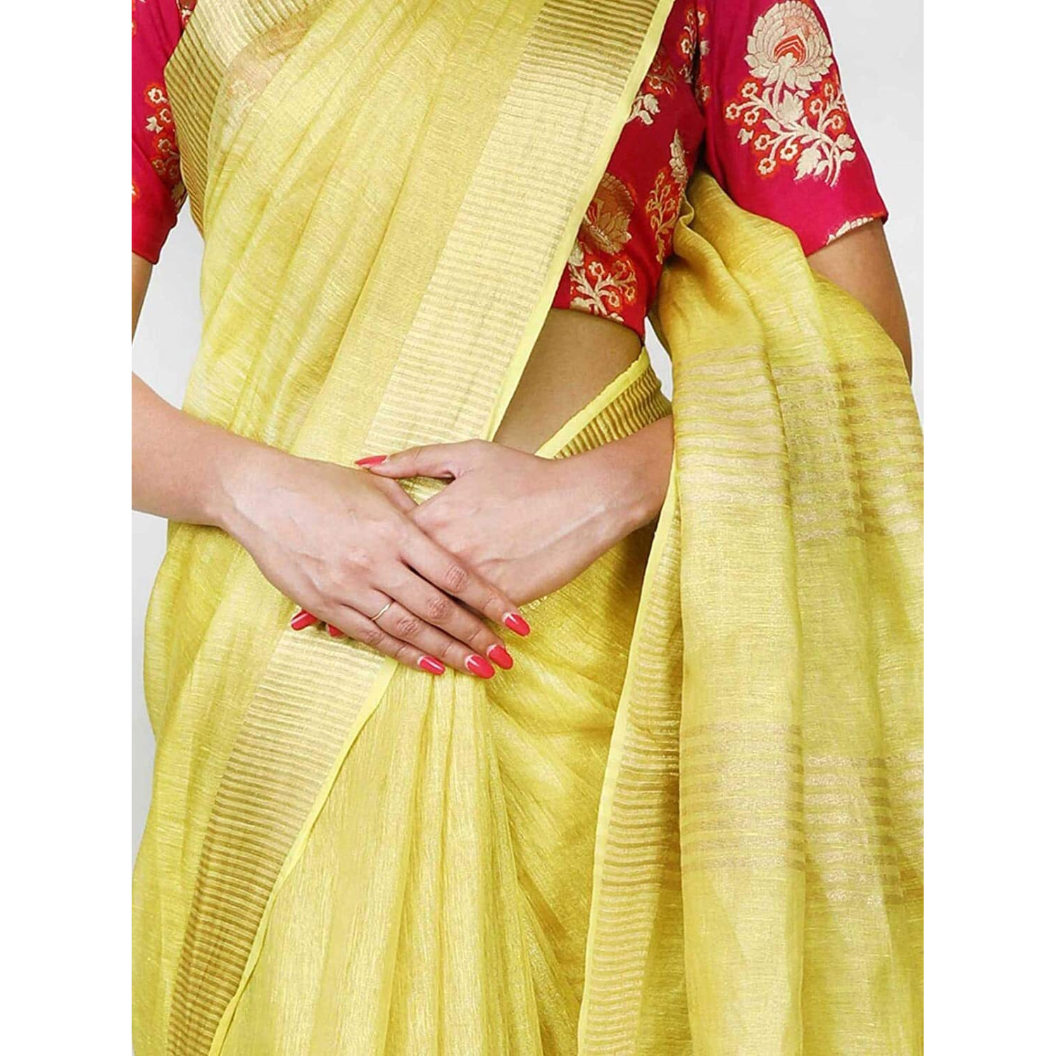 HAIDER ALI AND SONS Pure Tissue Linen Ethnic Wear Saree For Womens (With Blouse_01) (YELLOW)