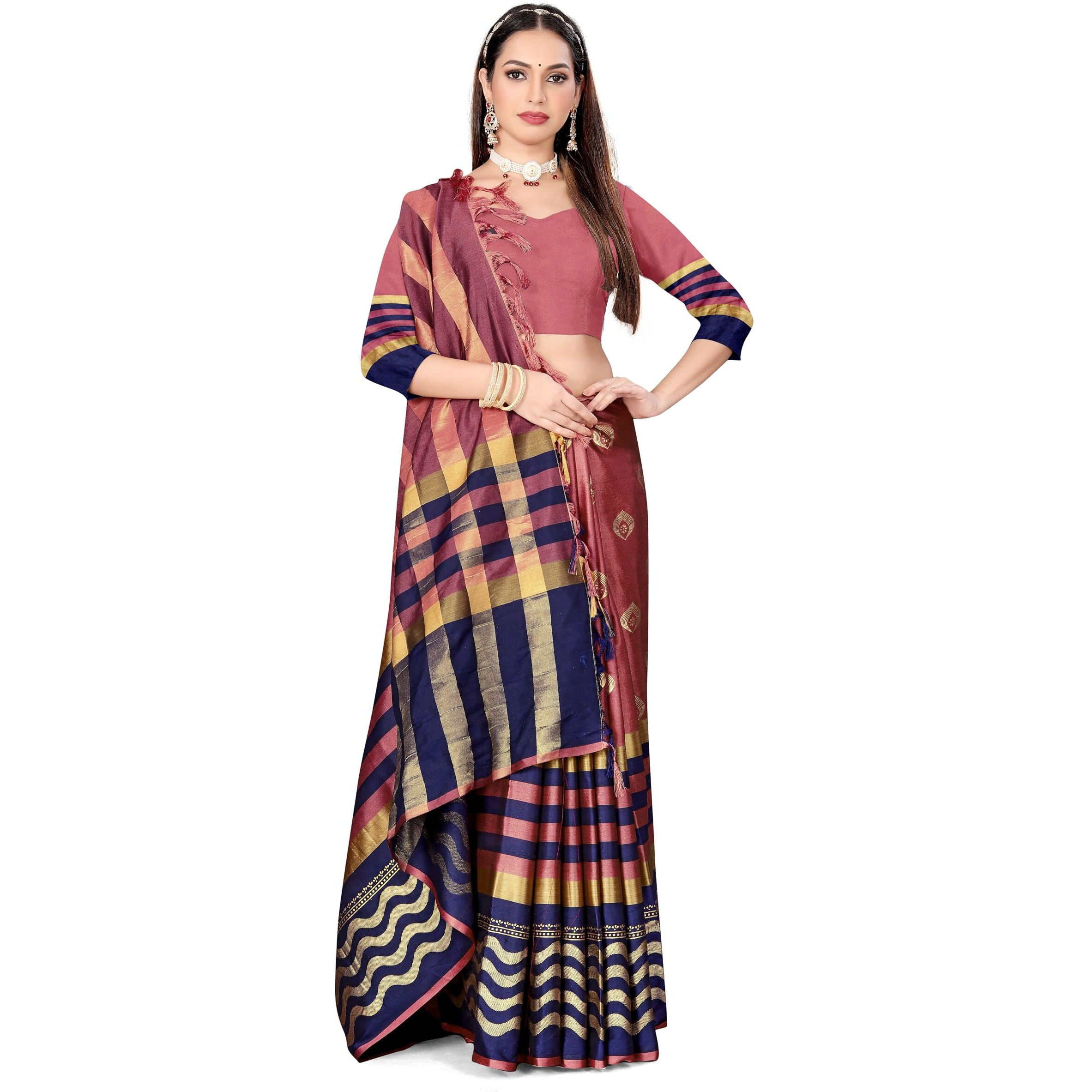 GRECIILOOKS Womens Cotton Silk Casual Saree For Women (Pink)