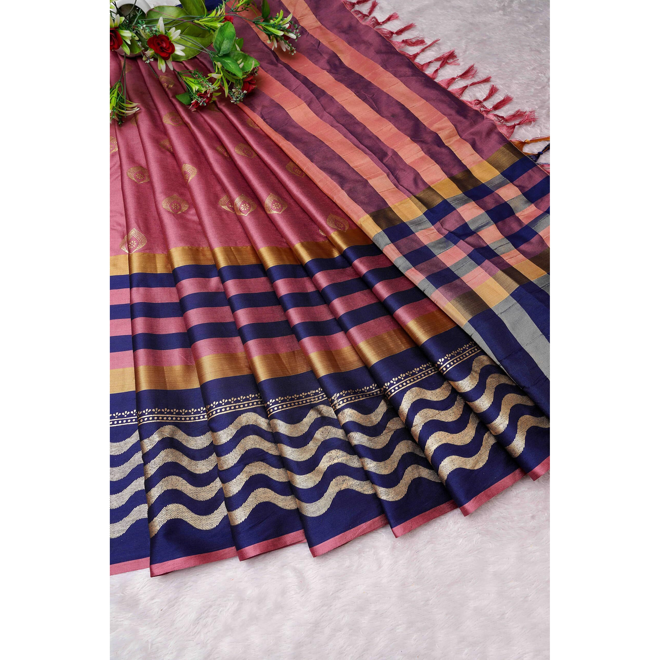 GRECIILOOKS Womens Cotton Silk Casual Saree For Women (Pink)