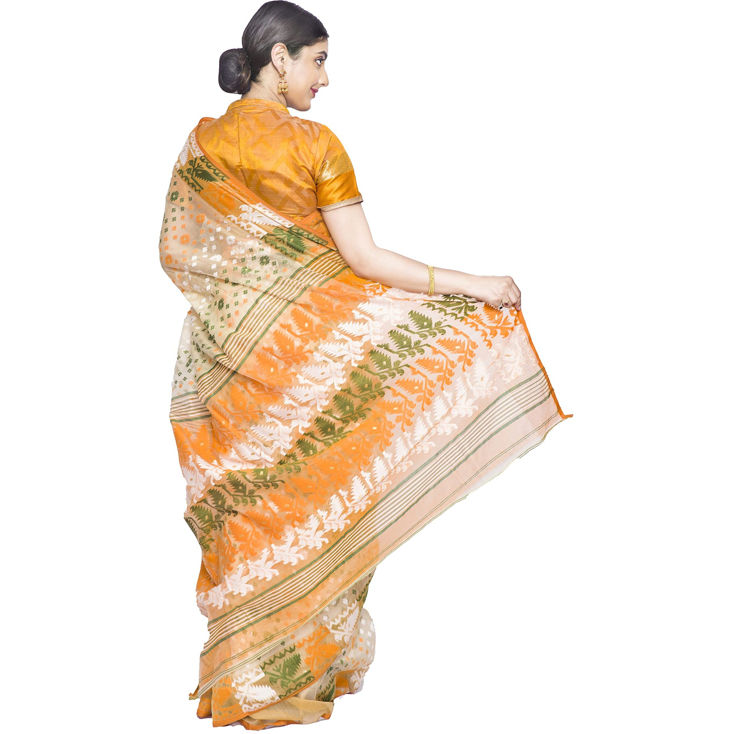 DURGA HANDLOOMS Womens Dhakai Jamdani Silk Saree (DH3210A3(1))