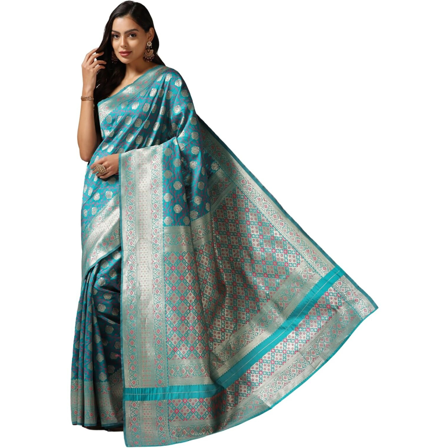 Leriya Fashion Saree for Women | Golden Saree for Women | Cotton Silk Saree for Women | (Blue)