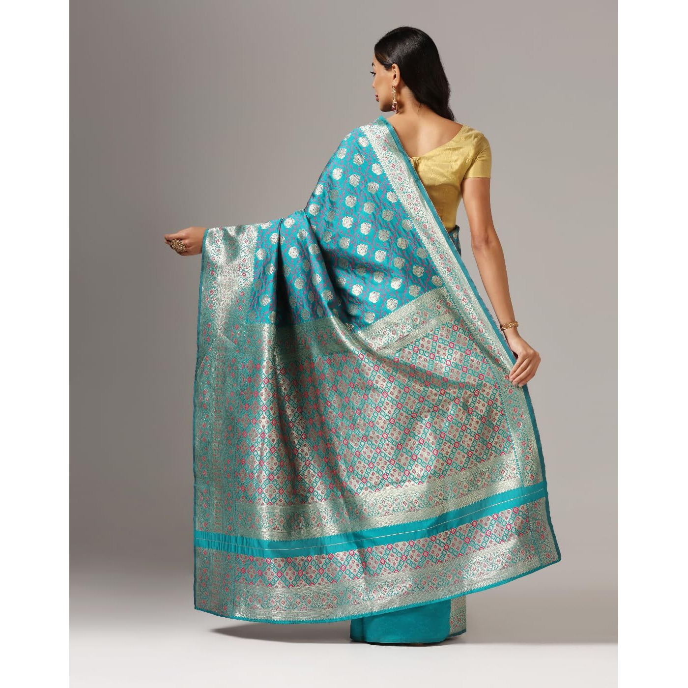 Leriya Fashion Saree for Women | Golden Saree for Women | Cotton Silk Saree for Women | (Blue)