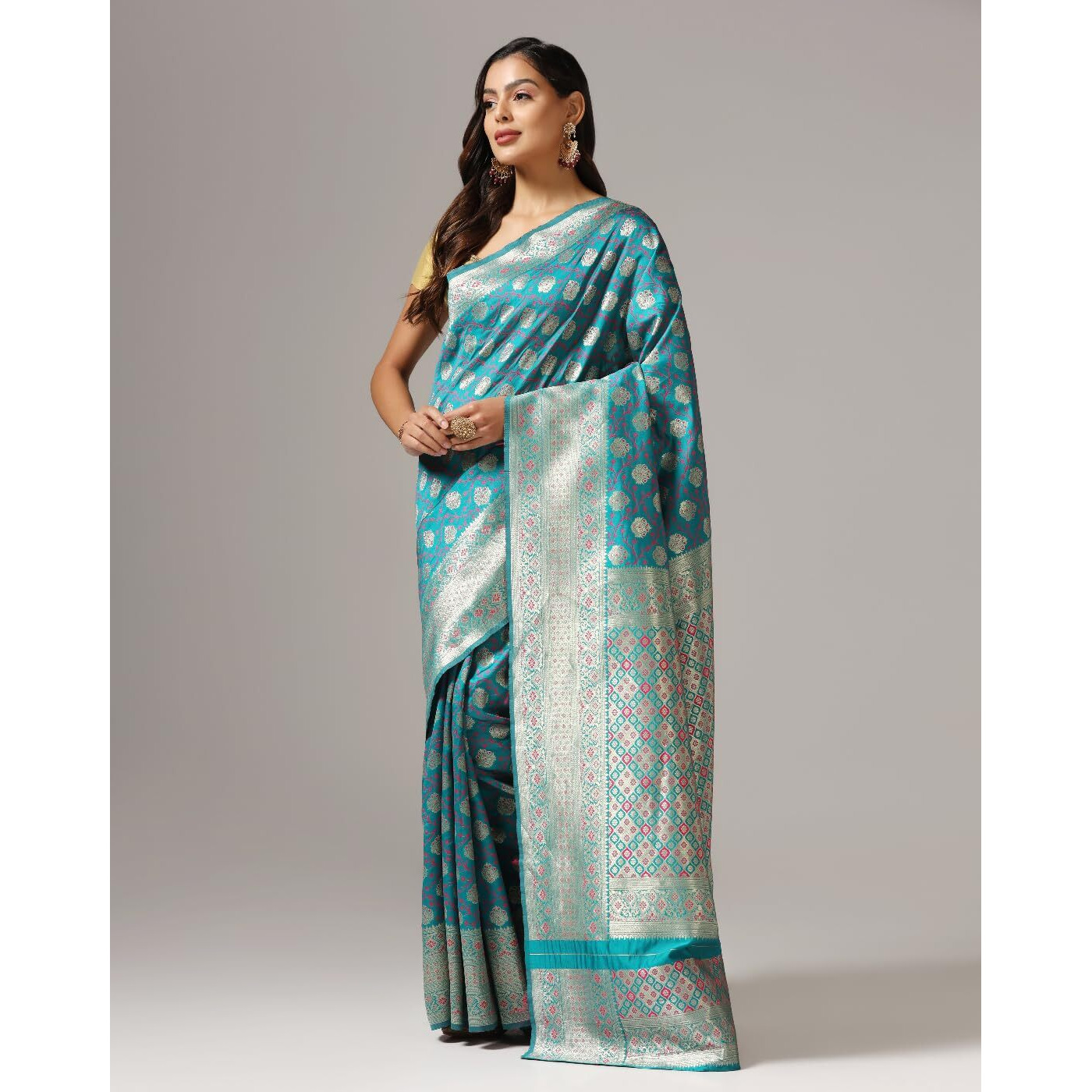 Leriya Fashion Saree for Women | Golden Saree for Women | Cotton Silk Saree for Women | (Blue)