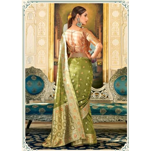 GRECIILOOKS Womens Casual Jacquard Cotton Silk Regular Fit Saree (Green)