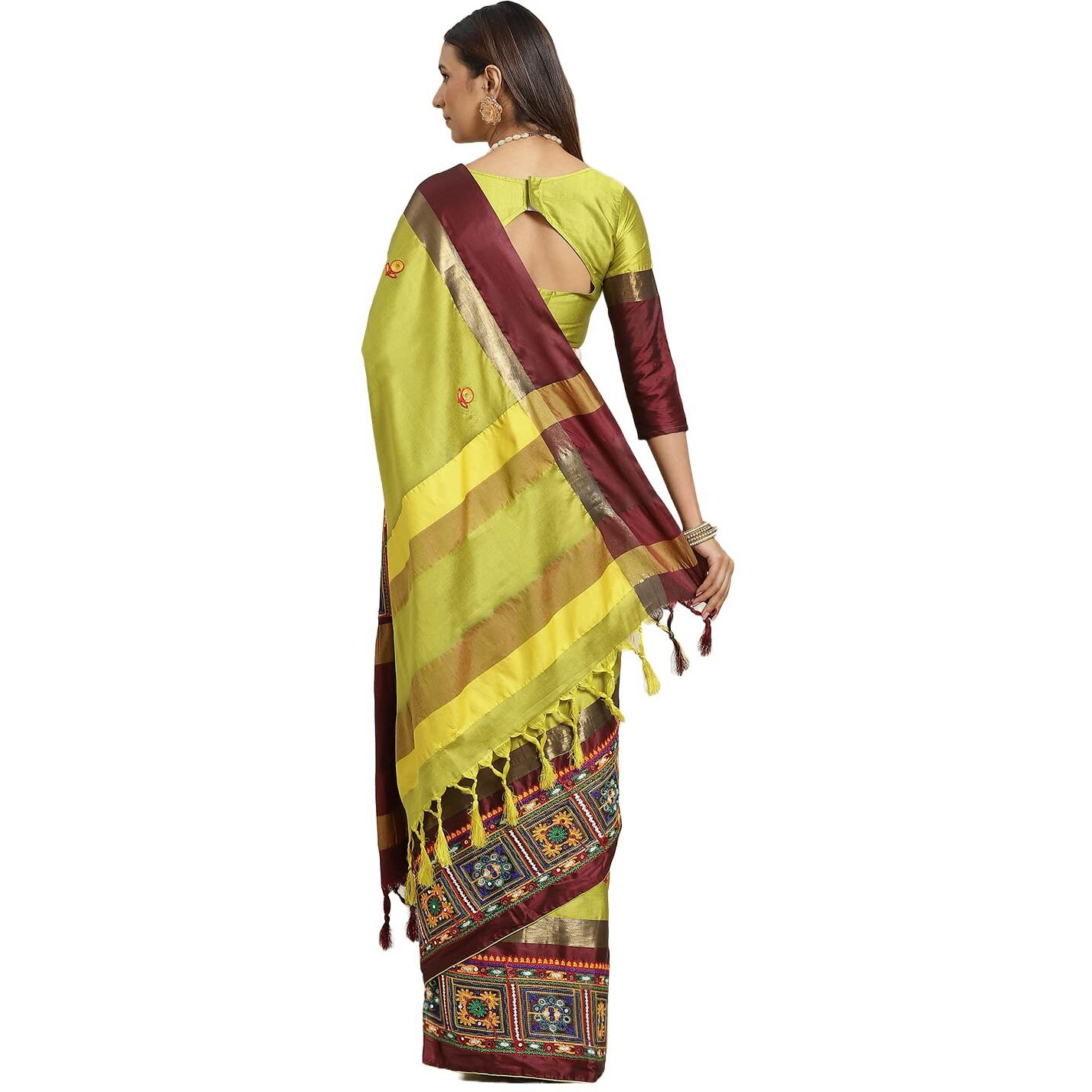 arriva fab cotton silk with blouse piece Saree (Riva405_ Red_ Free Size) (Lemon Green)