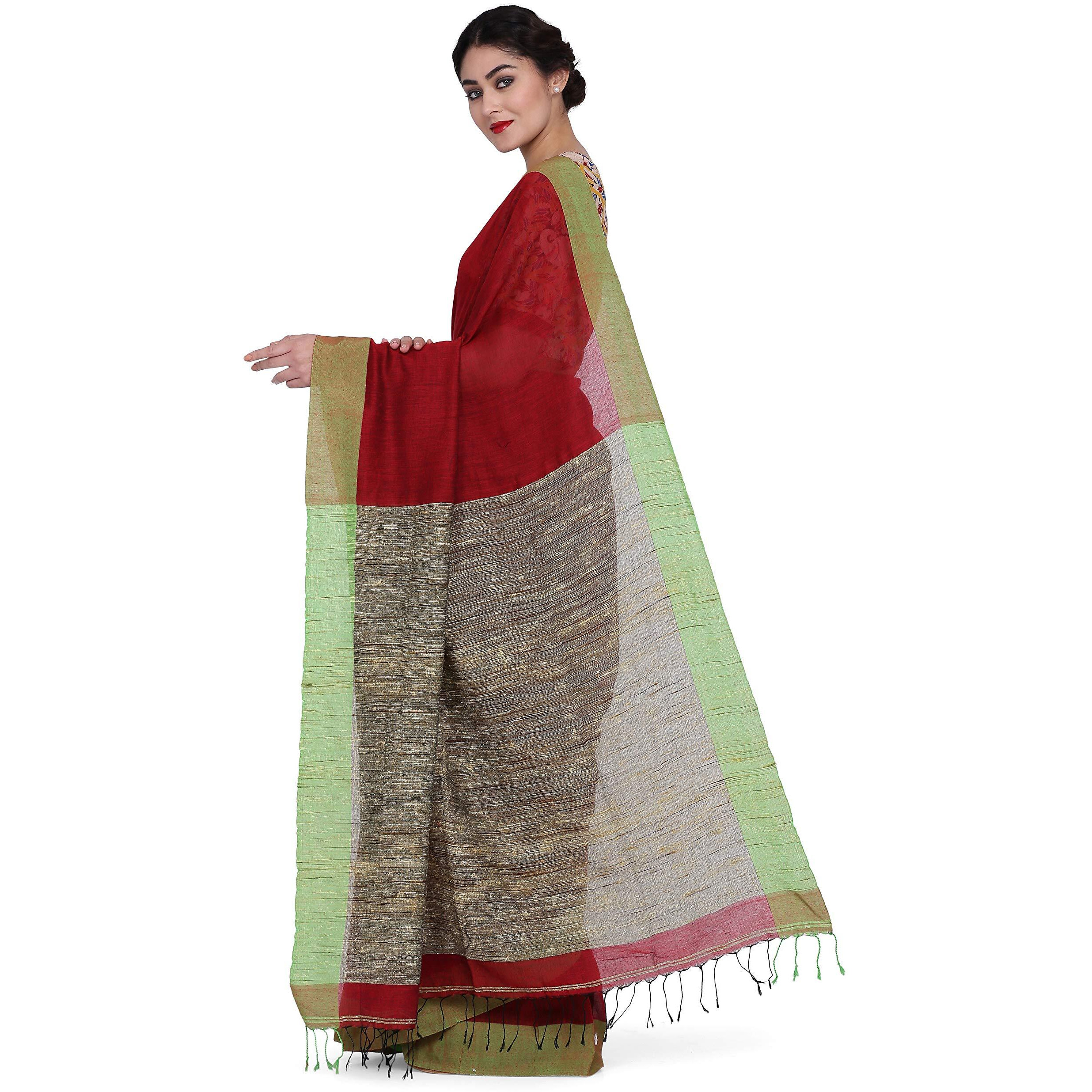 THE WEAVE TRAVELLER Womens Maroon Handloom Cotton Saree With Ghicha Pallu (Twt_Ctn_Mar_107_Maroon)