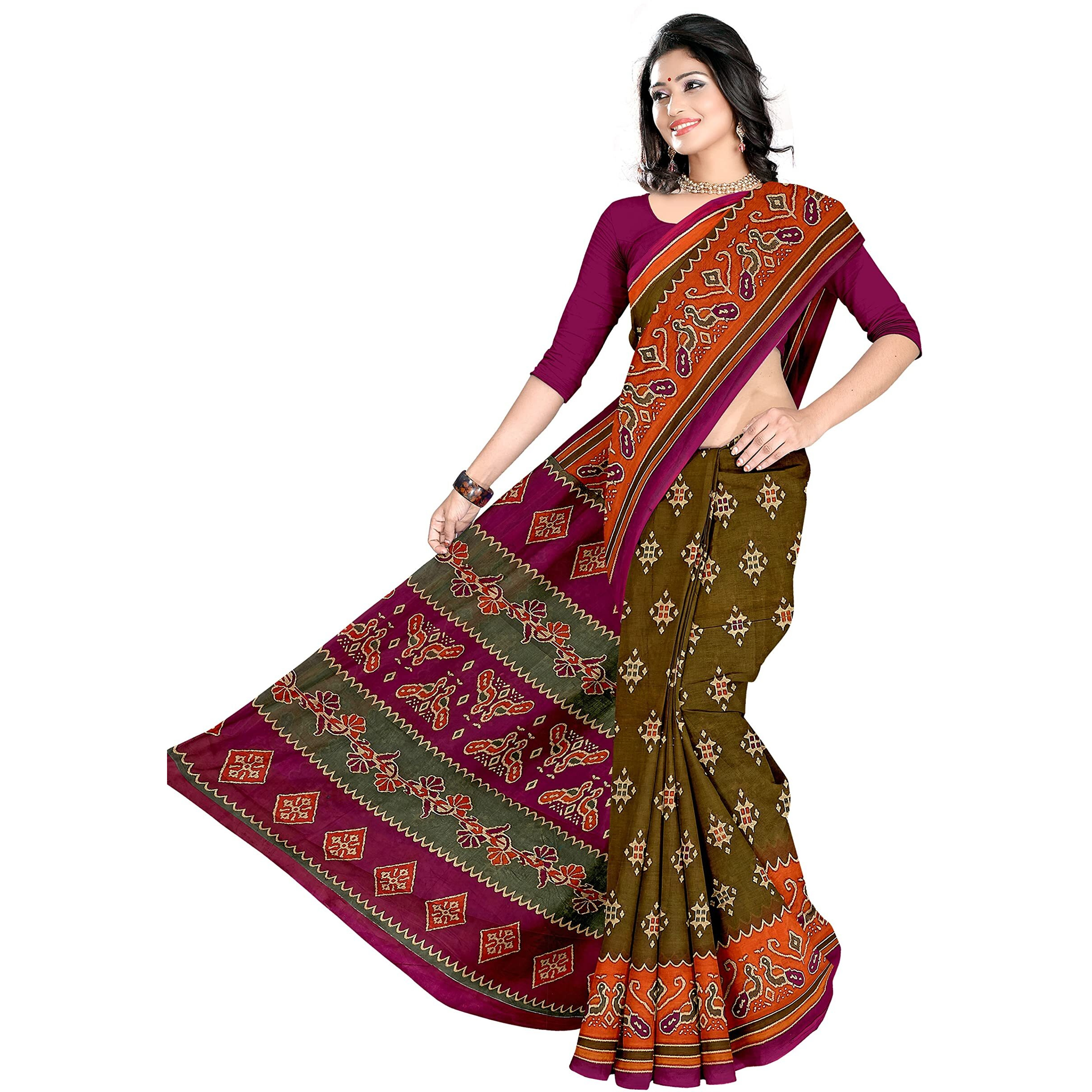 TAMAIRA FASHION Womens Plain Weave Pure Cotton Saree Without Blouse Piece(AB30_Mehendi)