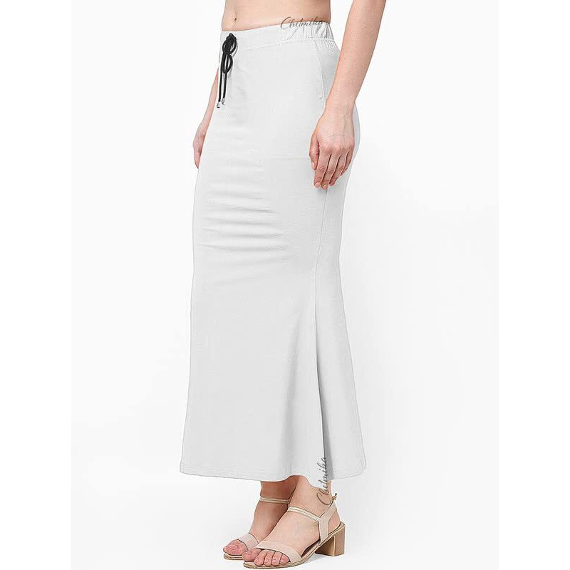 Chetmika Saree Shapewear for Women - Pure Cotton Lycra - Comfortable and Versatile Saree Petticoat Shapewear (White, L)