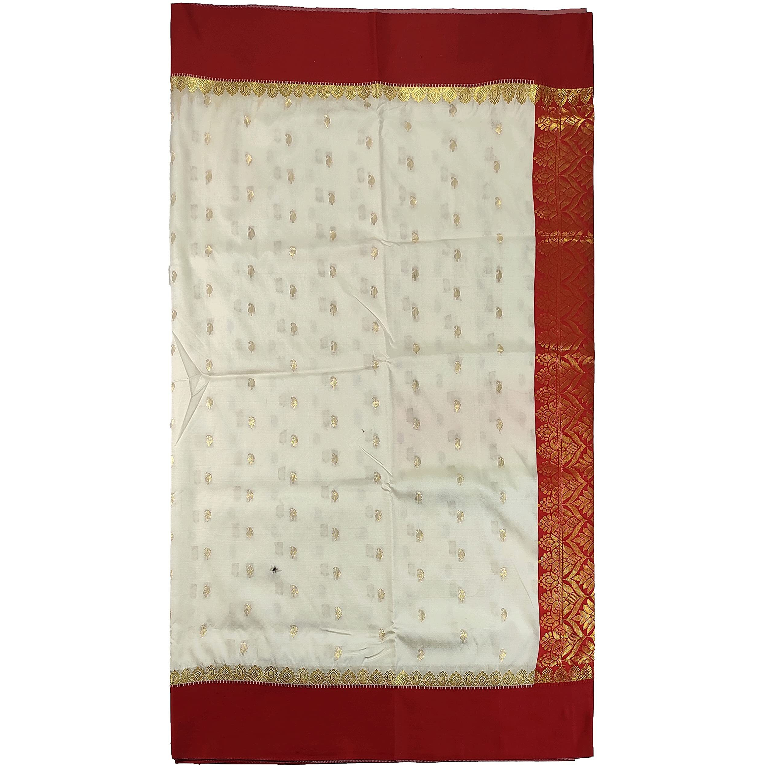 PAL BASTRALAYA Womens Border Art Garad Silk Kanjivaram Handloom Saree with Blouse Piece (ag825, Off White/red)