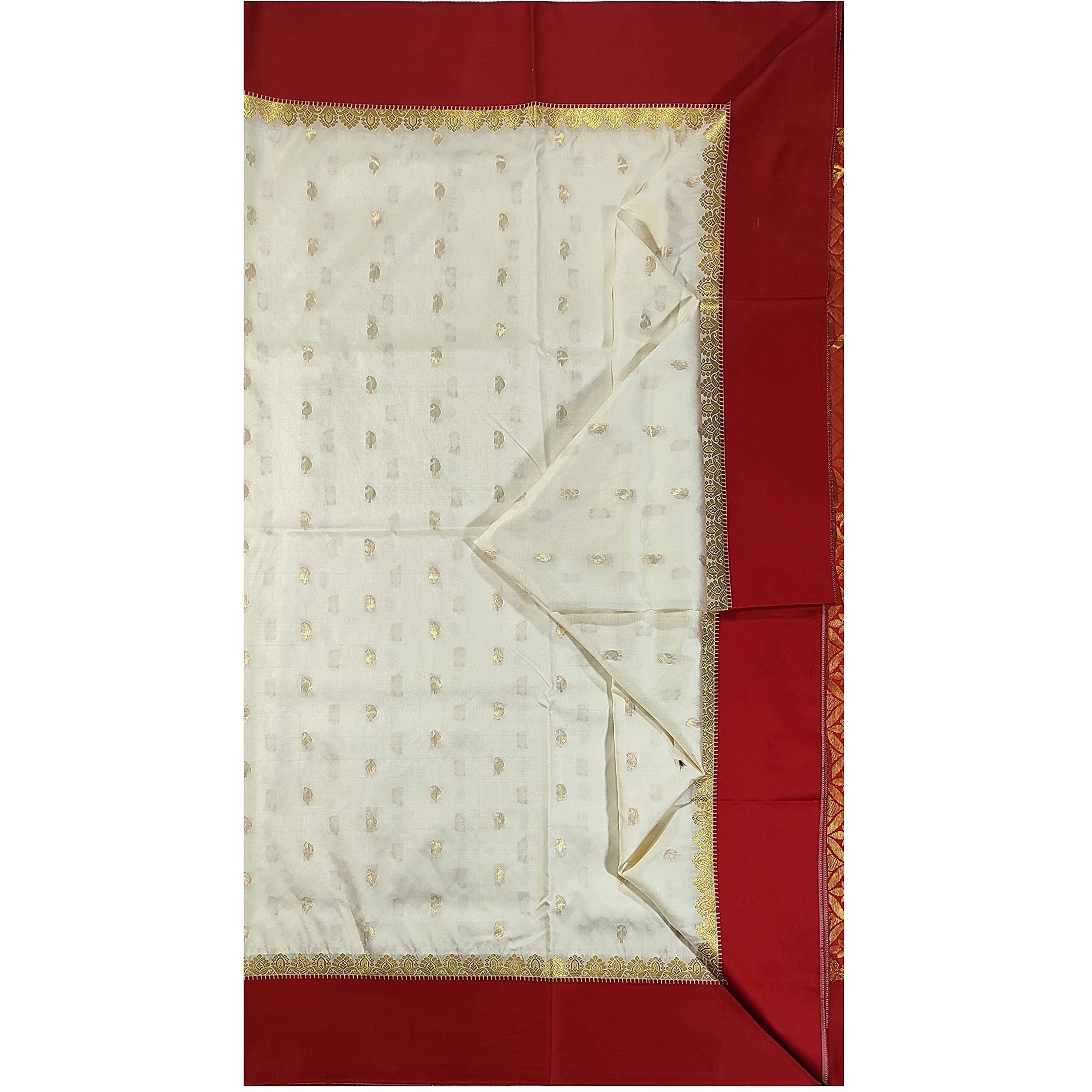 PAL BASTRALAYA Womens Border Art Garad Silk Kanjivaram Handloom Saree with Blouse Piece (ag825, Off White/red)