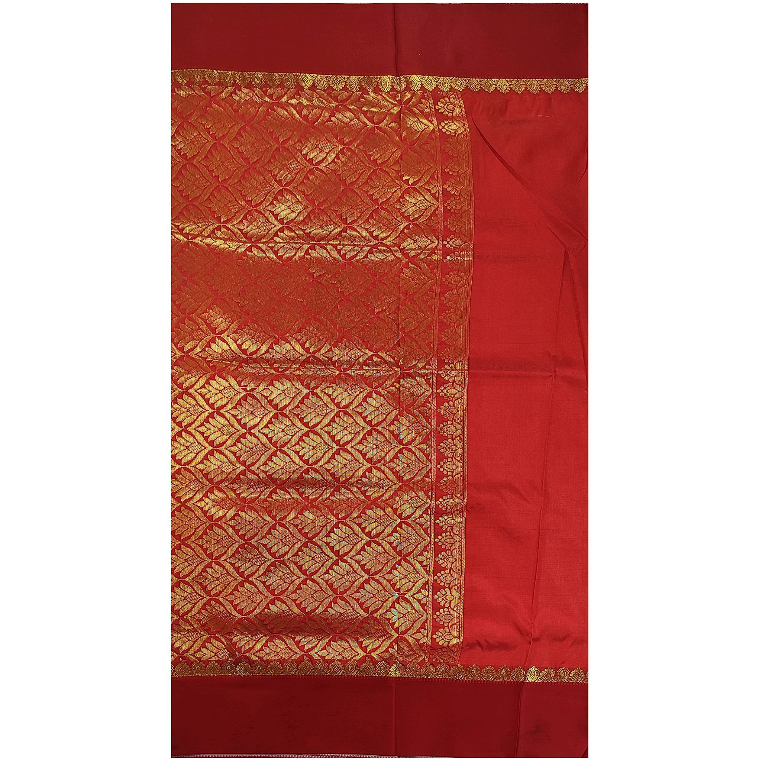 PAL BASTRALAYA Womens Border Art Garad Silk Kanjivaram Handloom Saree with Blouse Piece (ag825, Off White/red)
