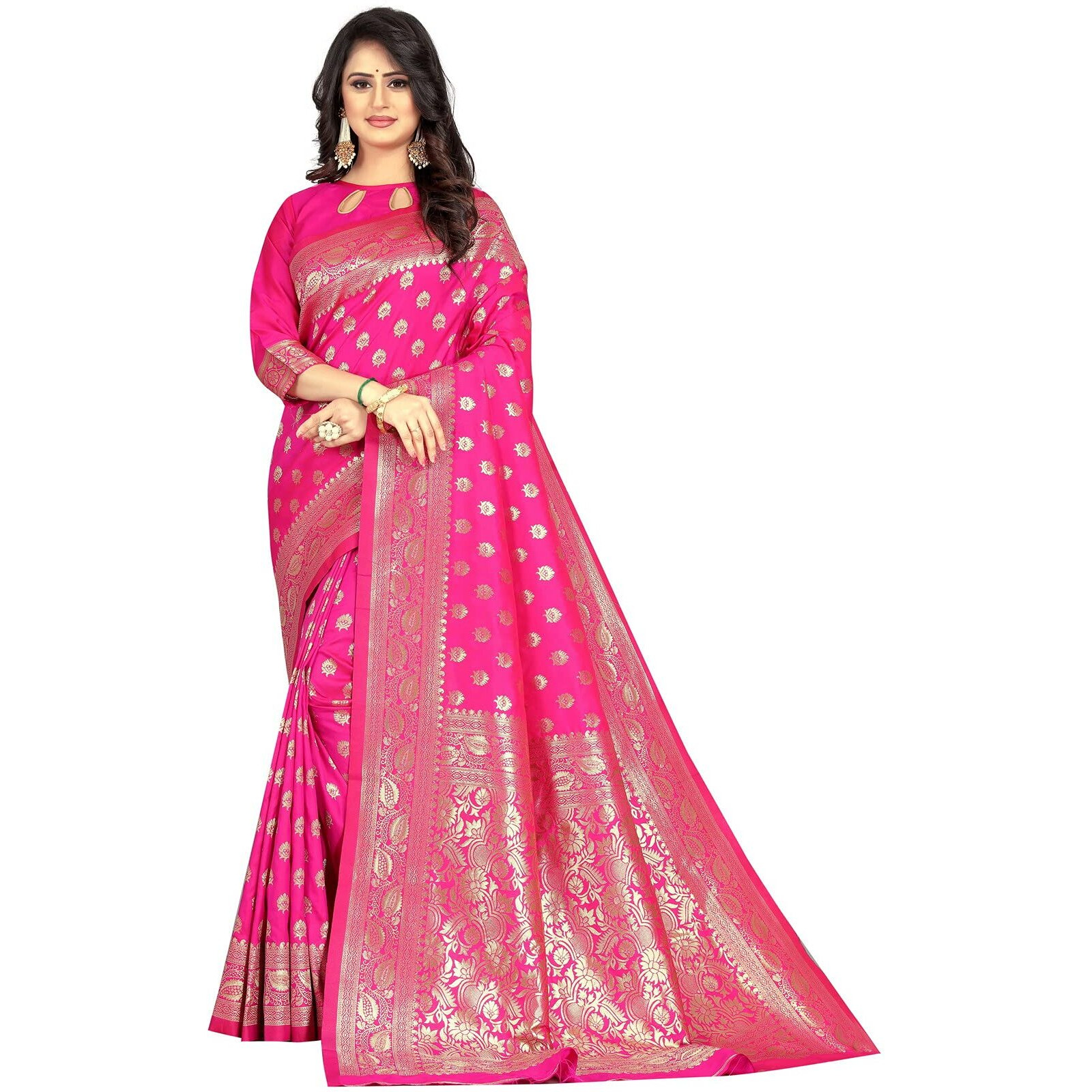 Sugathari Womens Art Silk Rani Pink Kanchipuram Saree (SAN PARI S-1 RANI)