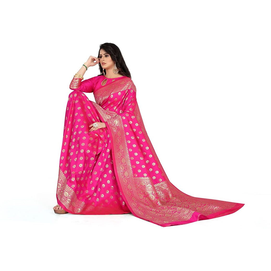Sugathari Womens Art Silk Rani Pink Kanchipuram Saree (SAN PARI S-1 RANI)
