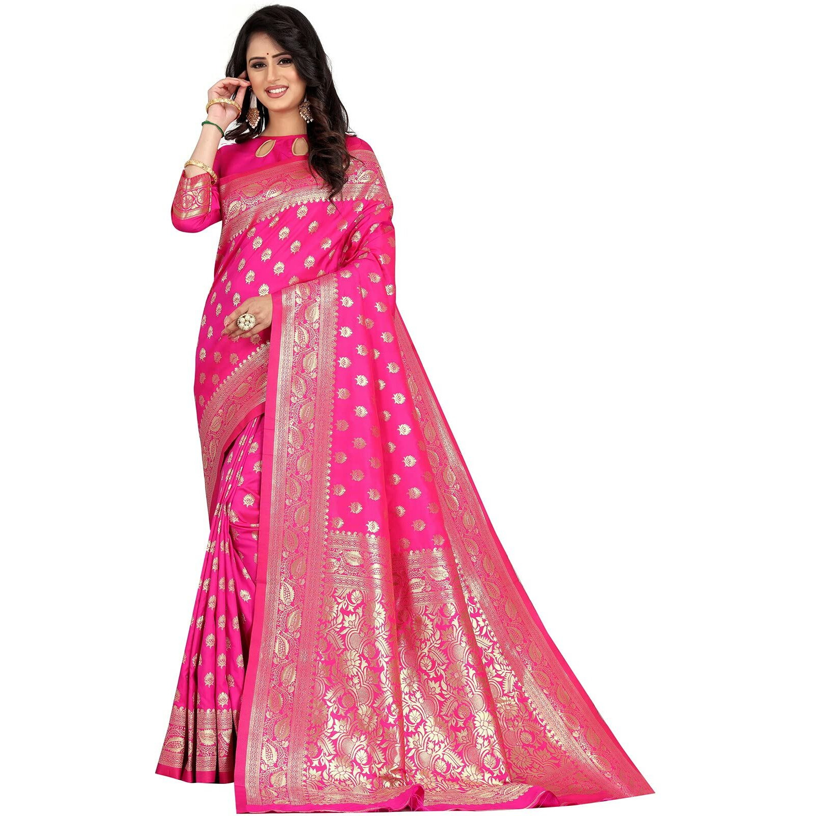 Sugathari Womens Art Silk Rani Pink Kanchipuram Saree (SAN PARI S-1 RANI)