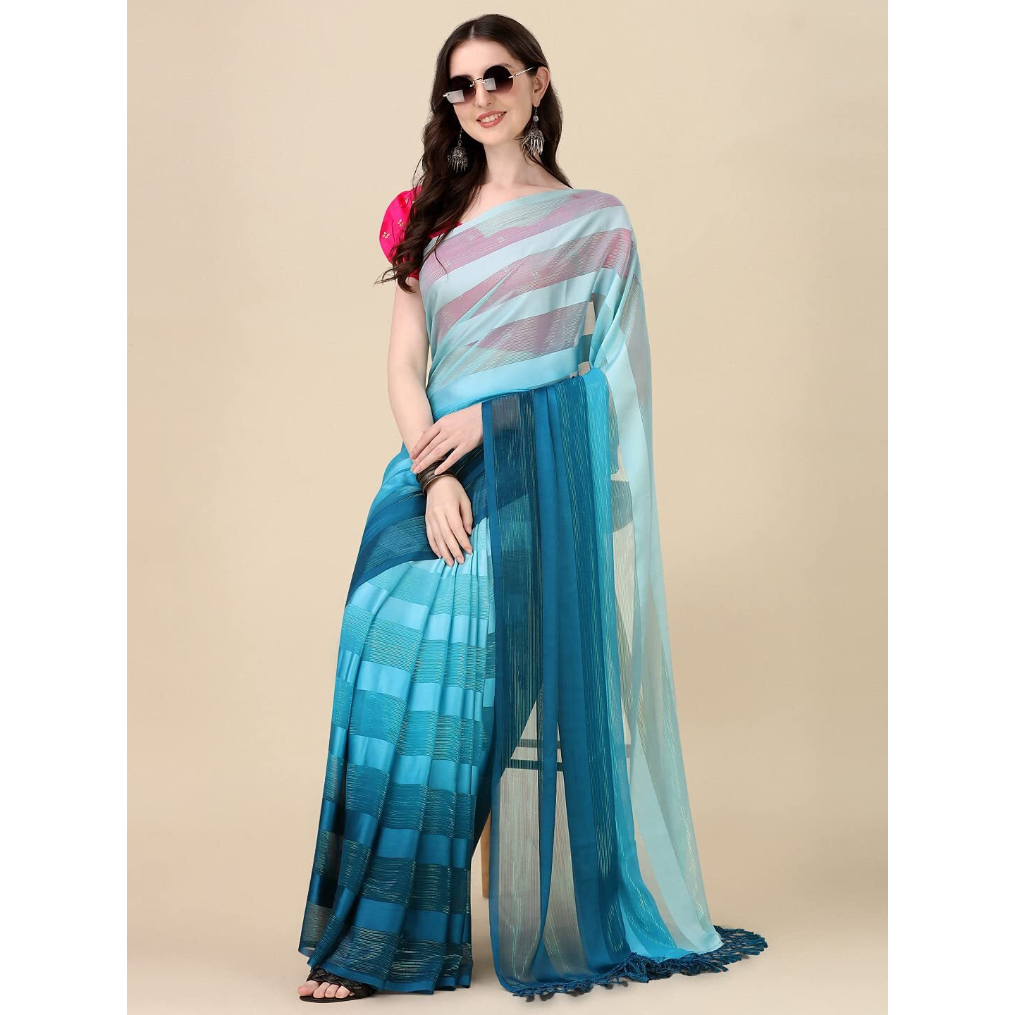 Granthva Fab Womens Embellished Silk Blend Fancy Saree with Blouse Piece (GF-319_Teal Blue and Sky Blue)