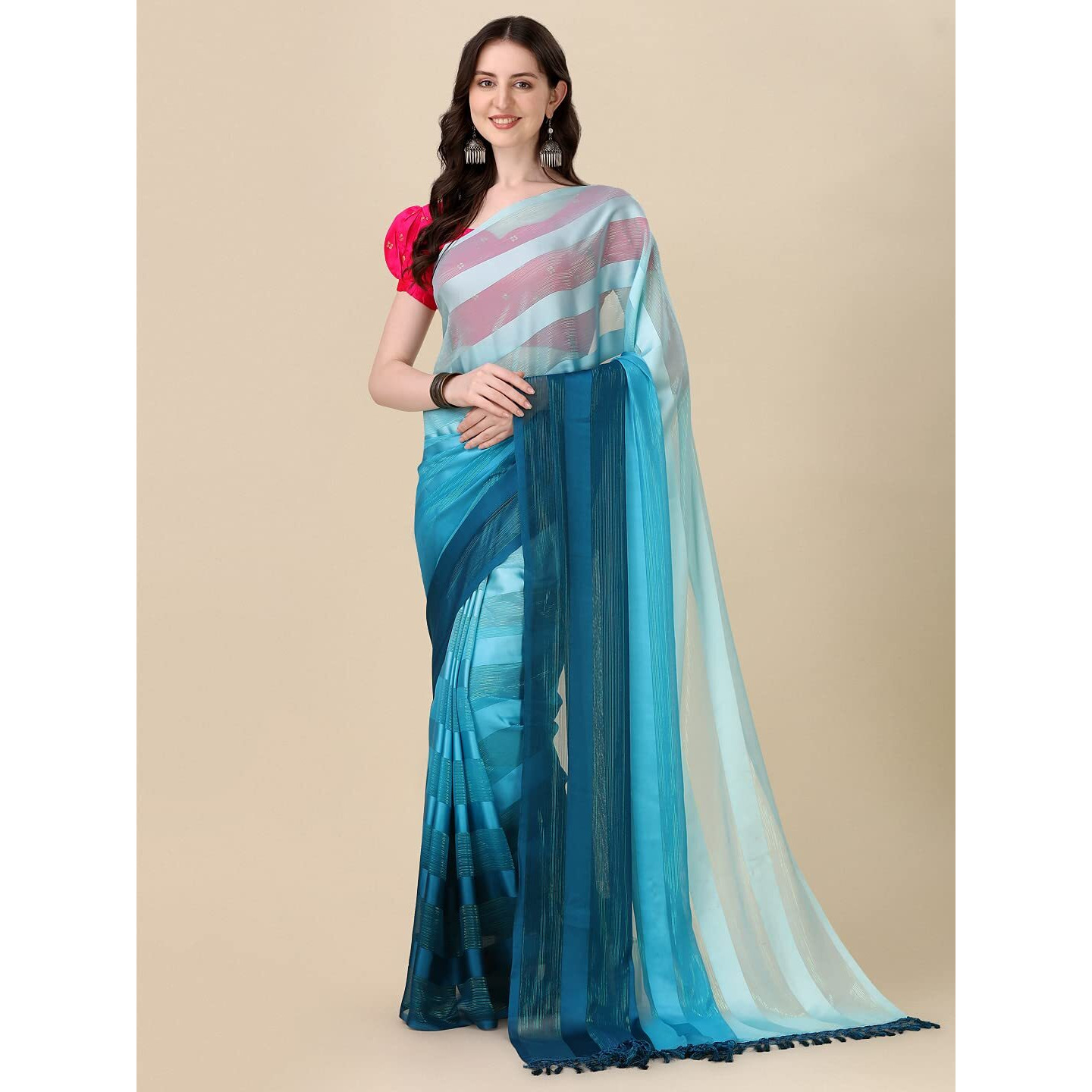 Granthva Fab Womens Embellished Silk Blend Fancy Saree with Blouse Piece (GF-319_Teal Blue and Sky Blue)