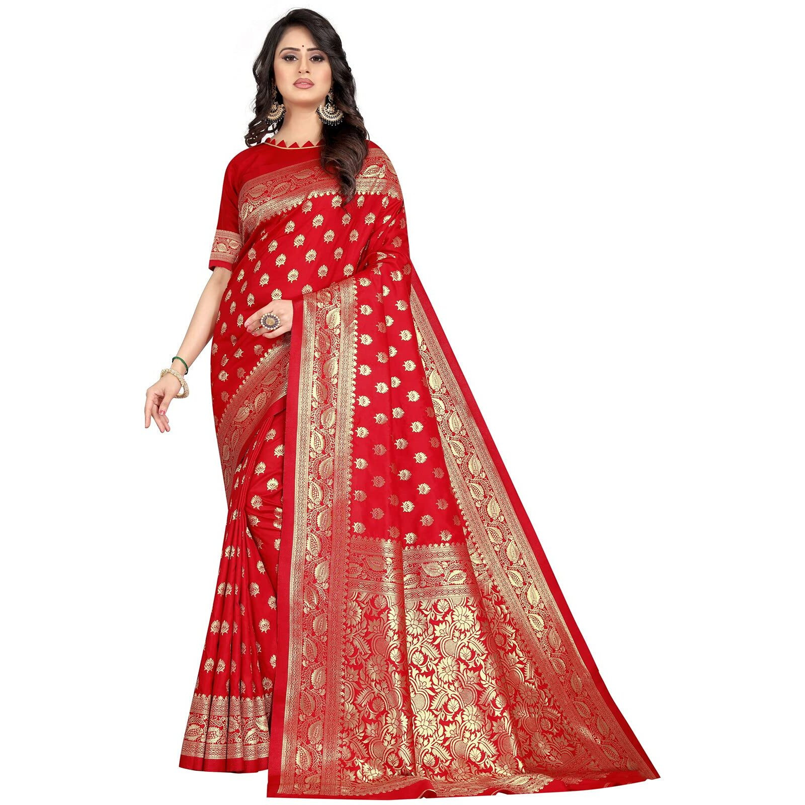 Sugathari Womens Art Silk Red Kanchipuram Saree (SAN PARI S-1 RED)