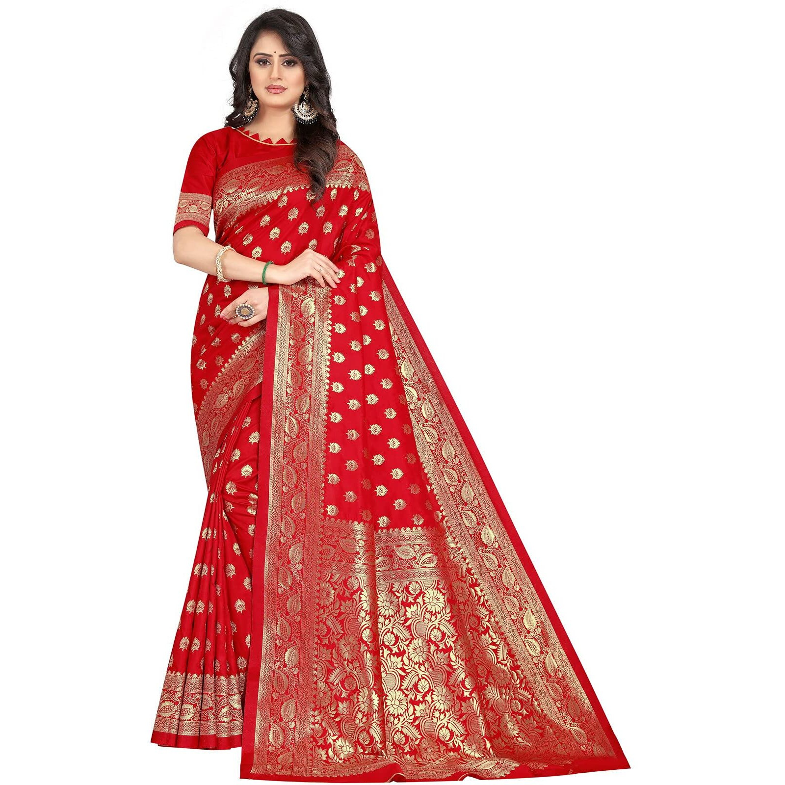 Sugathari Womens Art Silk Red Kanchipuram Saree (SAN PARI S-1 RED)