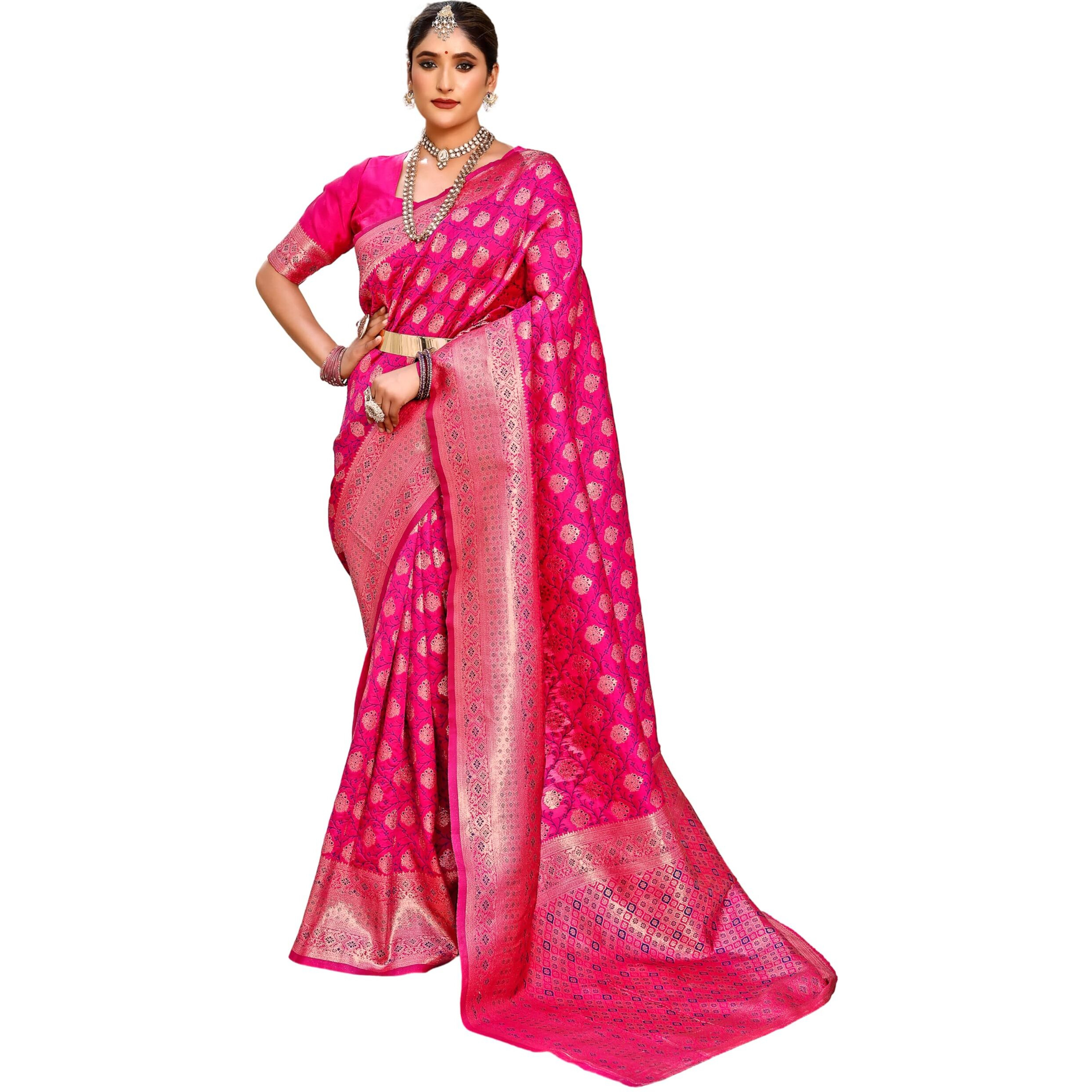 Leriya Fashion Womens Pure Jacquard Banarasi Kanjivarm Cotton Silk Saree with Blouse Piece | Saree (Pink)