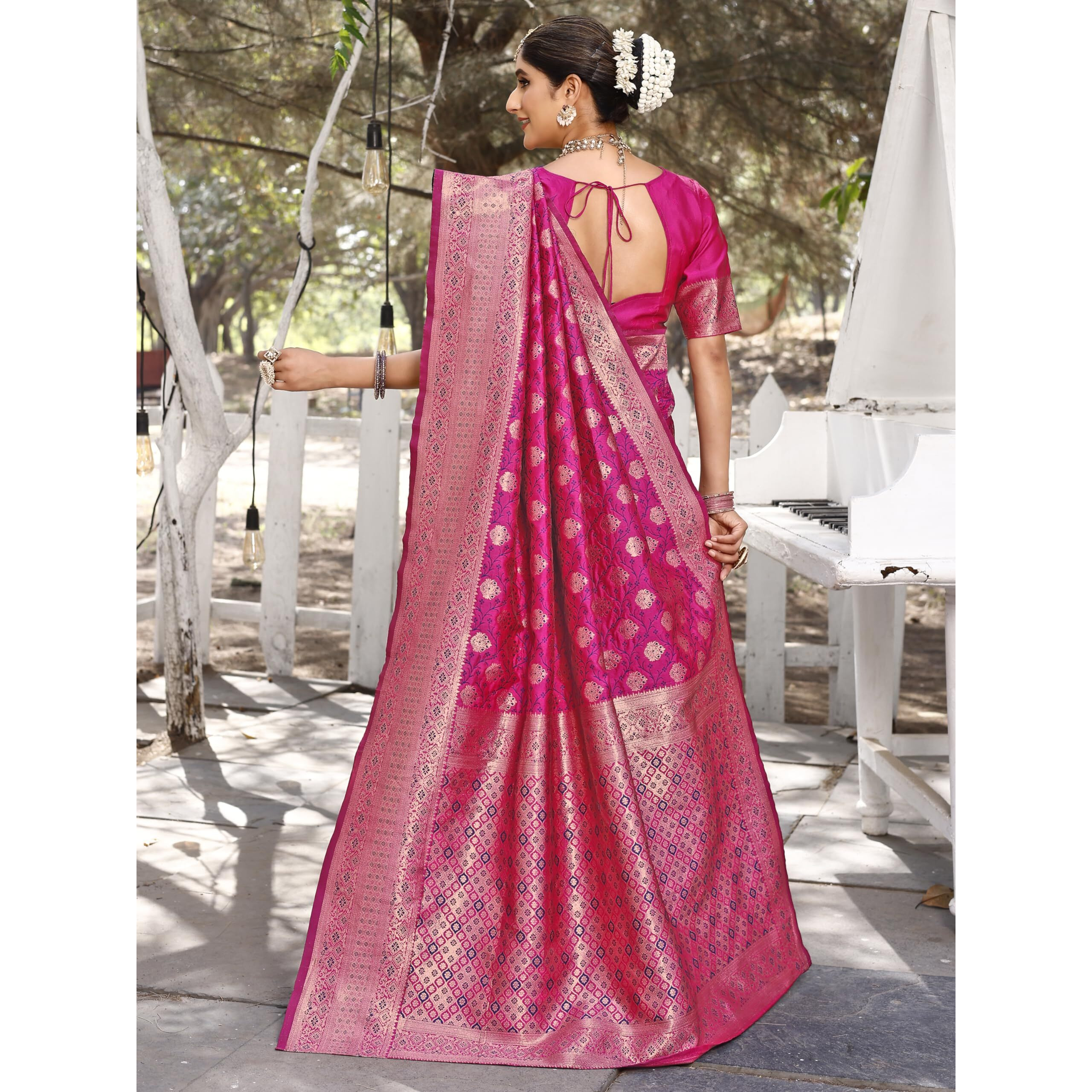Leriya Fashion Womens Pure Jacquard Banarasi Kanjivarm Cotton Silk Saree with Blouse Piece | Saree (Pink)