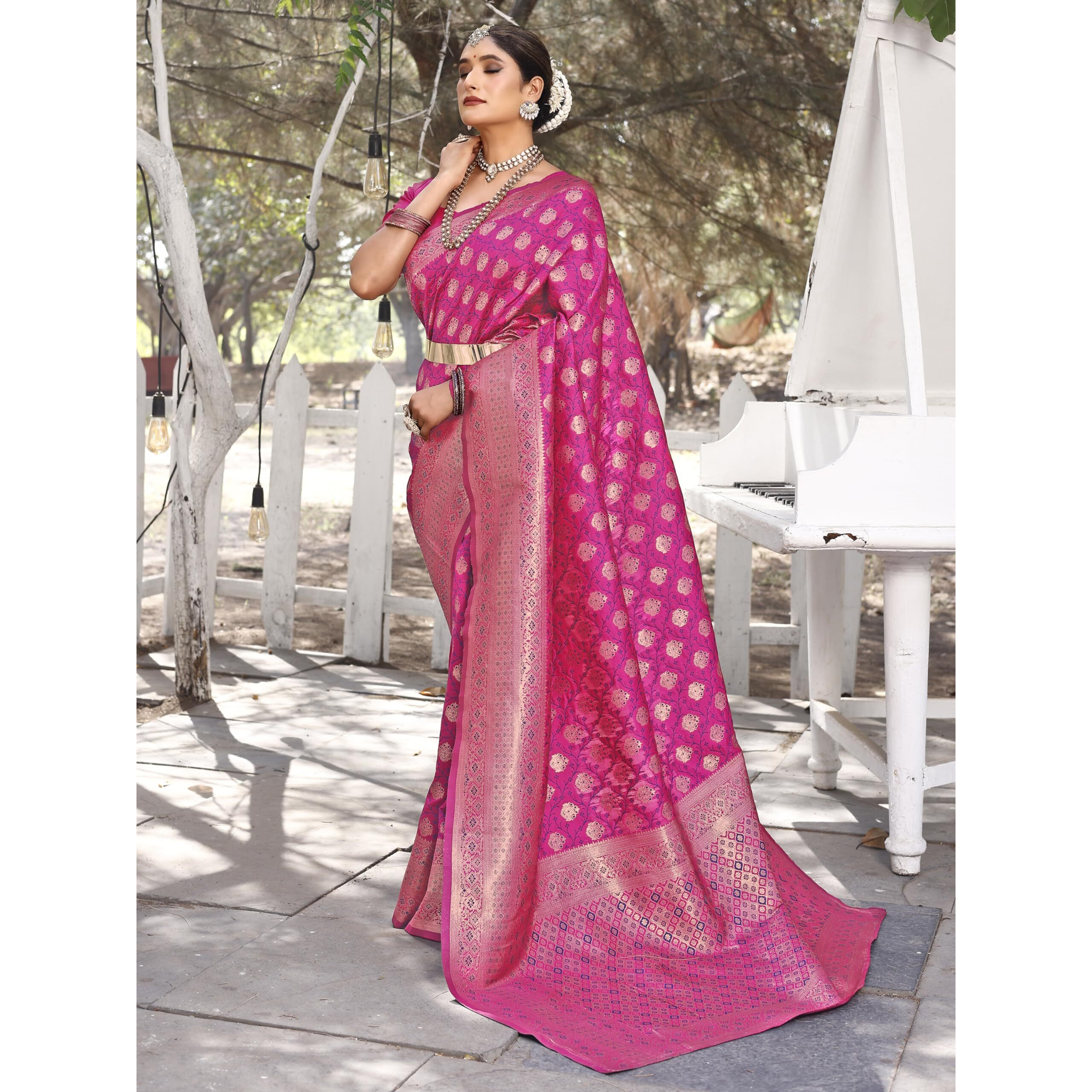 Leriya Fashion Womens Pure Jacquard Banarasi Kanjivarm Cotton Silk Saree with Blouse Piece | Saree (Pink)