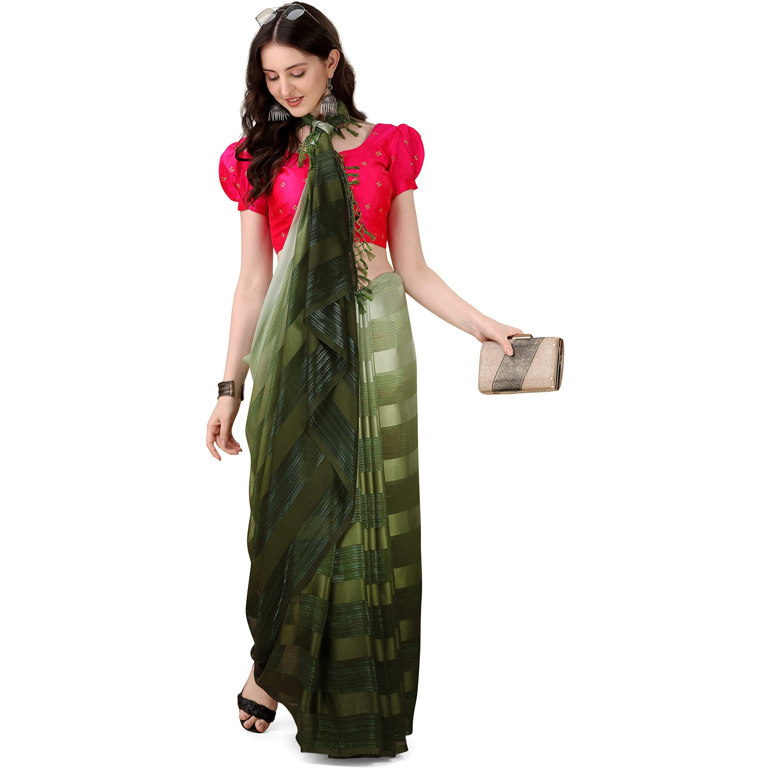 Granthva Fab Womens Embellished Silk Blend Fancy Saree with Blouse Piece (GF-322_Olive Geen and Green)