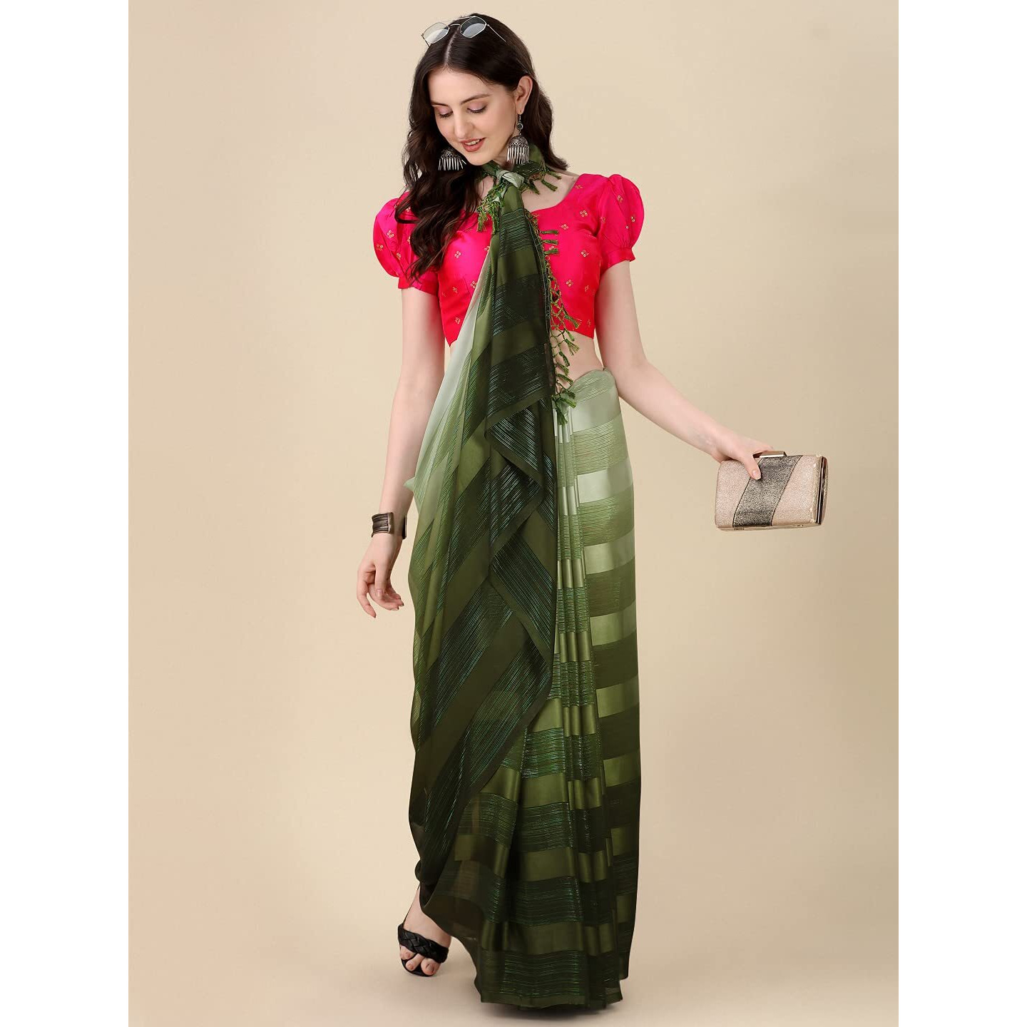 Granthva Fab Womens Embellished Silk Blend Fancy Saree with Blouse Piece (GF-322_Olive Geen and Green)
