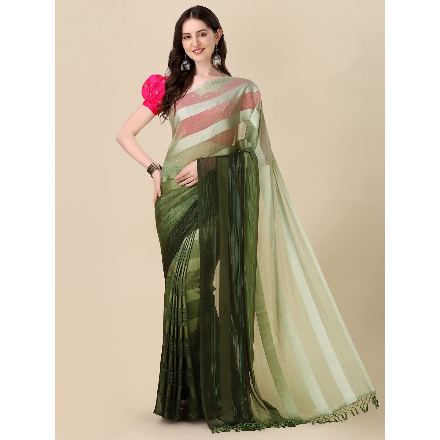 Granthva Fab Womens Embellished Silk Blend Fancy Saree with Blouse Piece (GF-322_Olive Geen and Green)