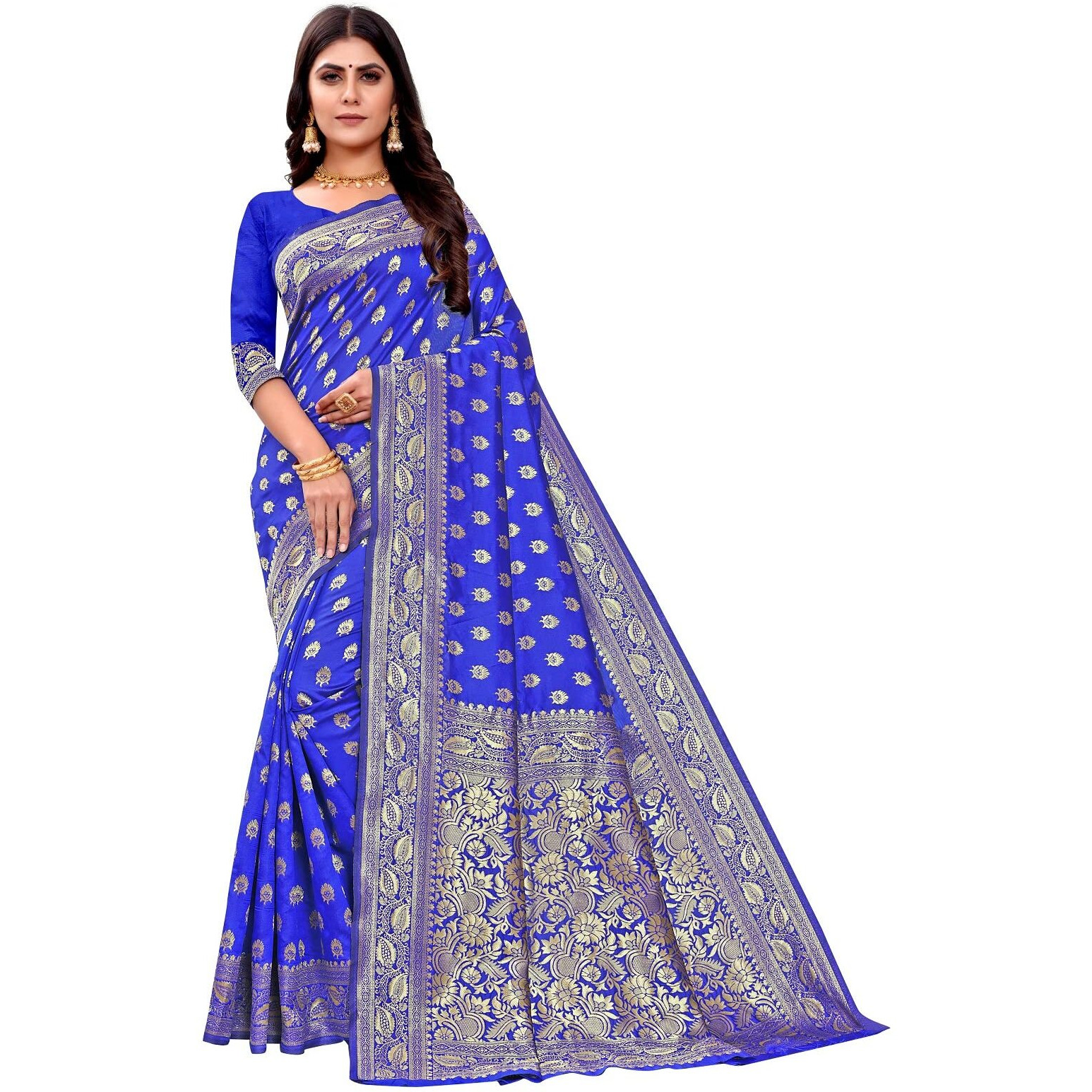 Sugathari Womens Art Silk Royal Blue Kanchipuram Saree (SAN PARI S-1 R BLUE)