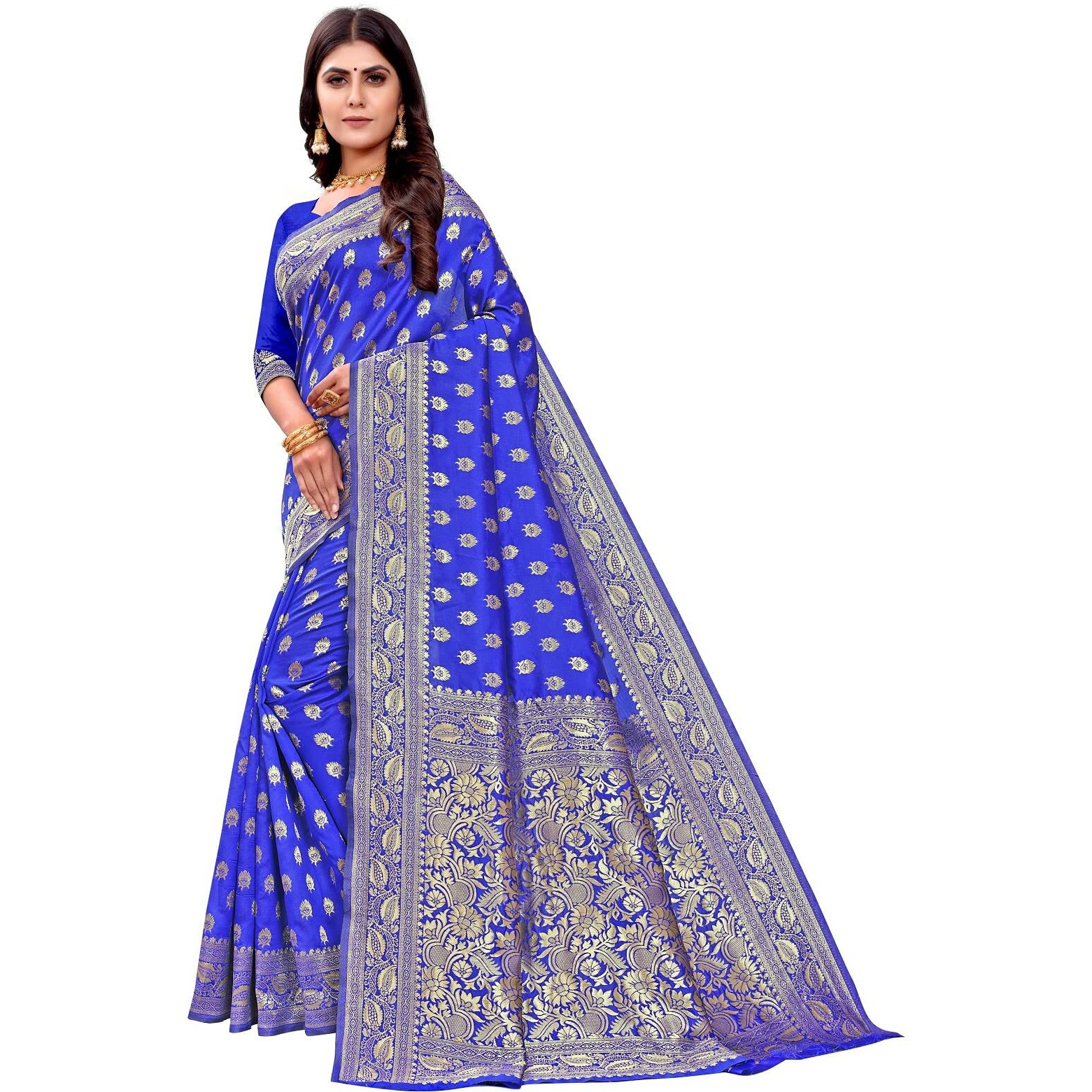 Sugathari Womens Art Silk Royal Blue Kanchipuram Saree (SAN PARI S-1 R BLUE)